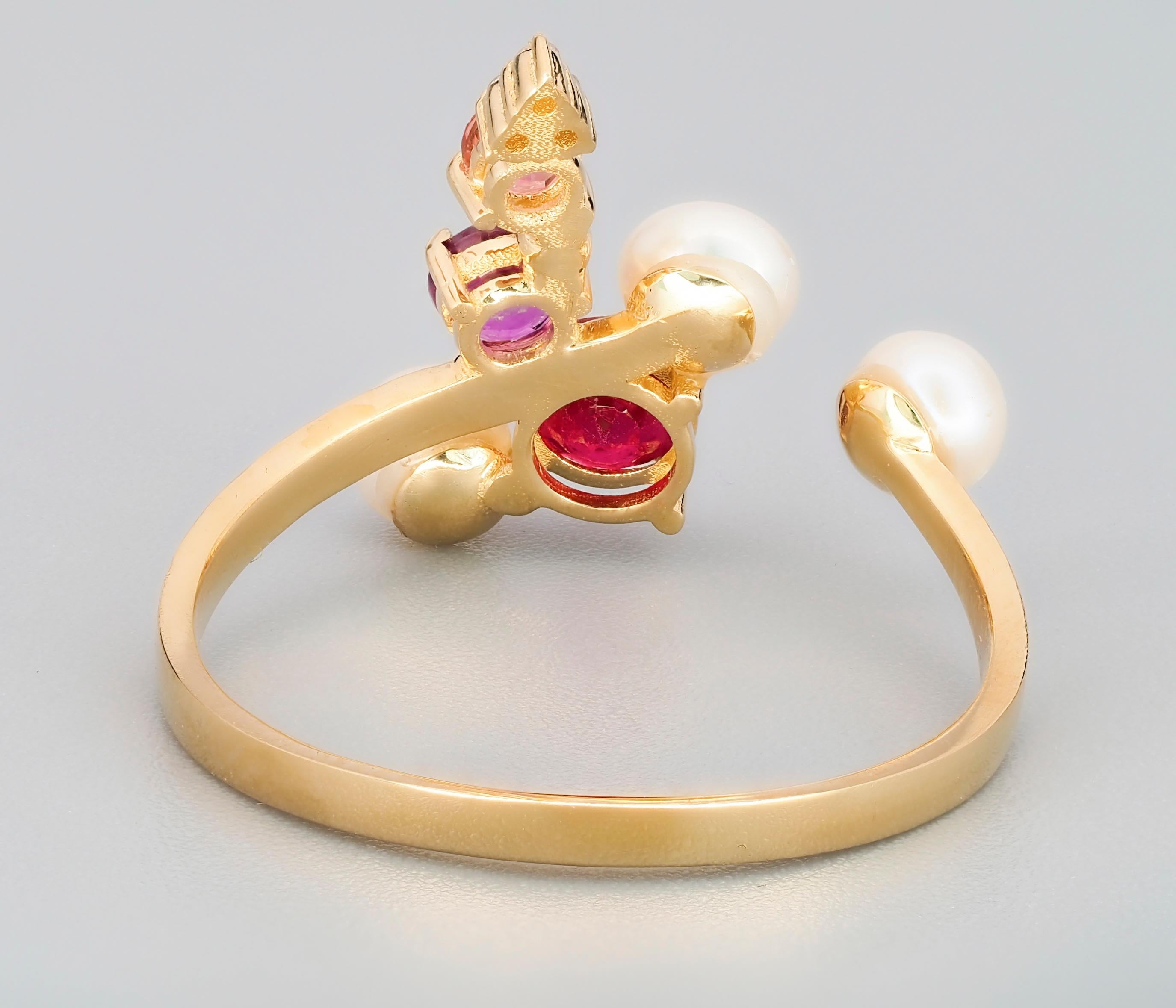 For Sale:   Ruby and multicolored gemstones ring in 14k gold! 8