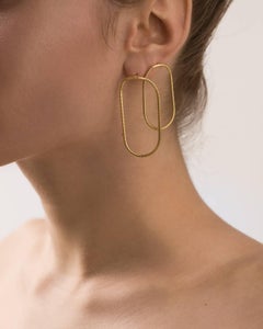 14 Karat Gold Earrings Hoop Shape Minimal Snake Chain Moving Greek Earrings