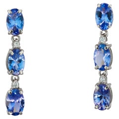 14 K Gold Earrings with Central Tanzanite and Diamonds