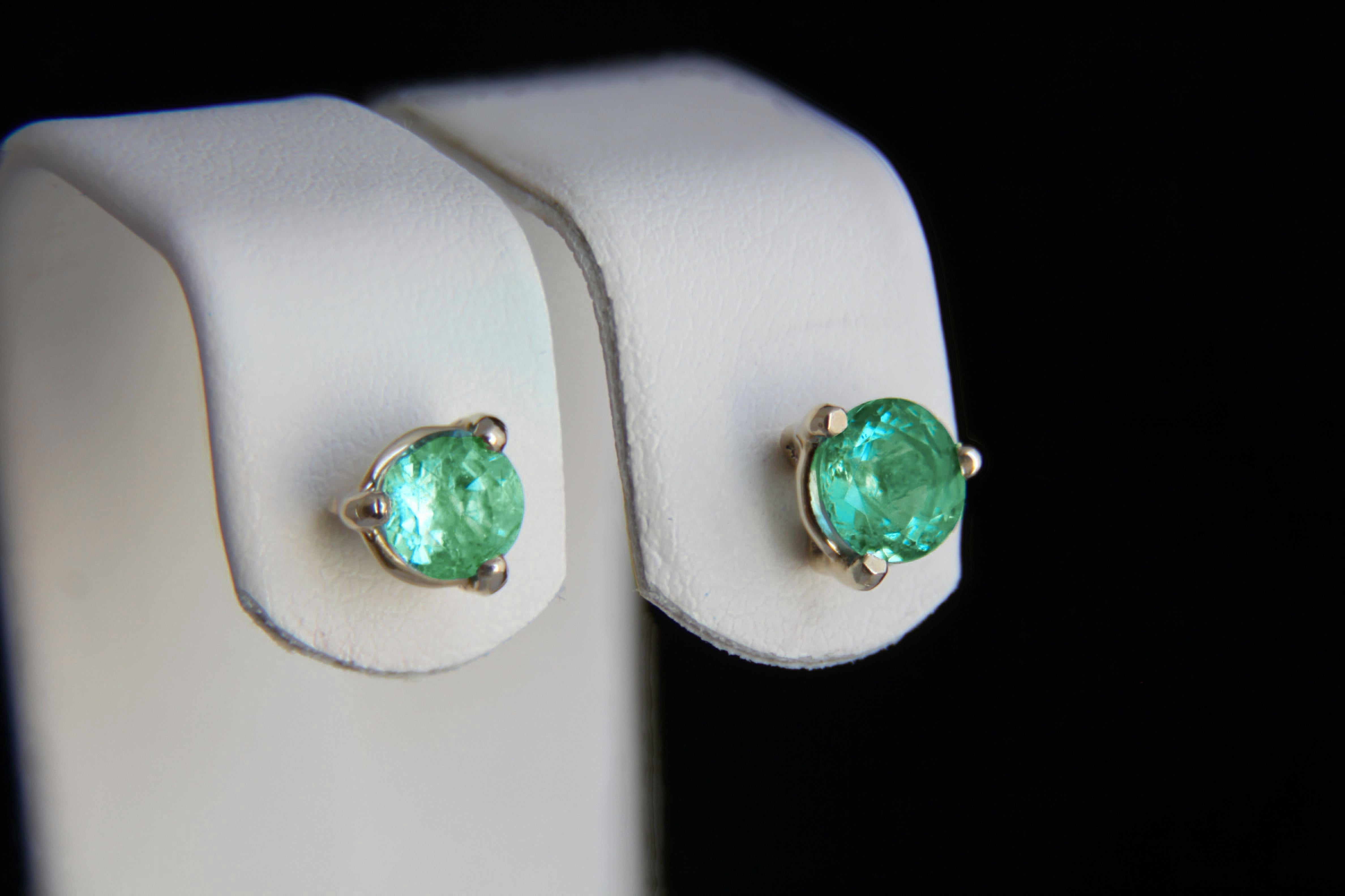 Modern 14 K Gold Earrings with Emeralds For Sale