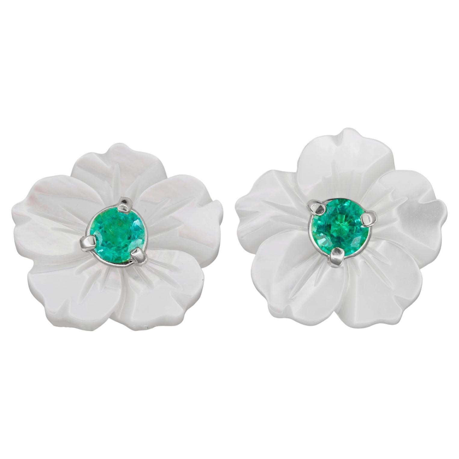14 K Gold Earrings with Genuine Emeralds, Emerald Stud Earrrings For Sale