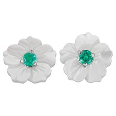 14 K Gold Earrings with Genuine Emeralds, Emerald Stud Earrrings