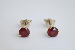 14 K Gold Earrings with Genuine Rubies, Ruby Stud Earrrings