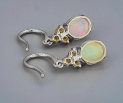 14 K Gold Earrings with Opals, Diamonds and Sapphires