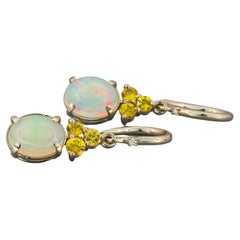 14 K Gold Earrings with Opals, Diamonds and Sapphires
