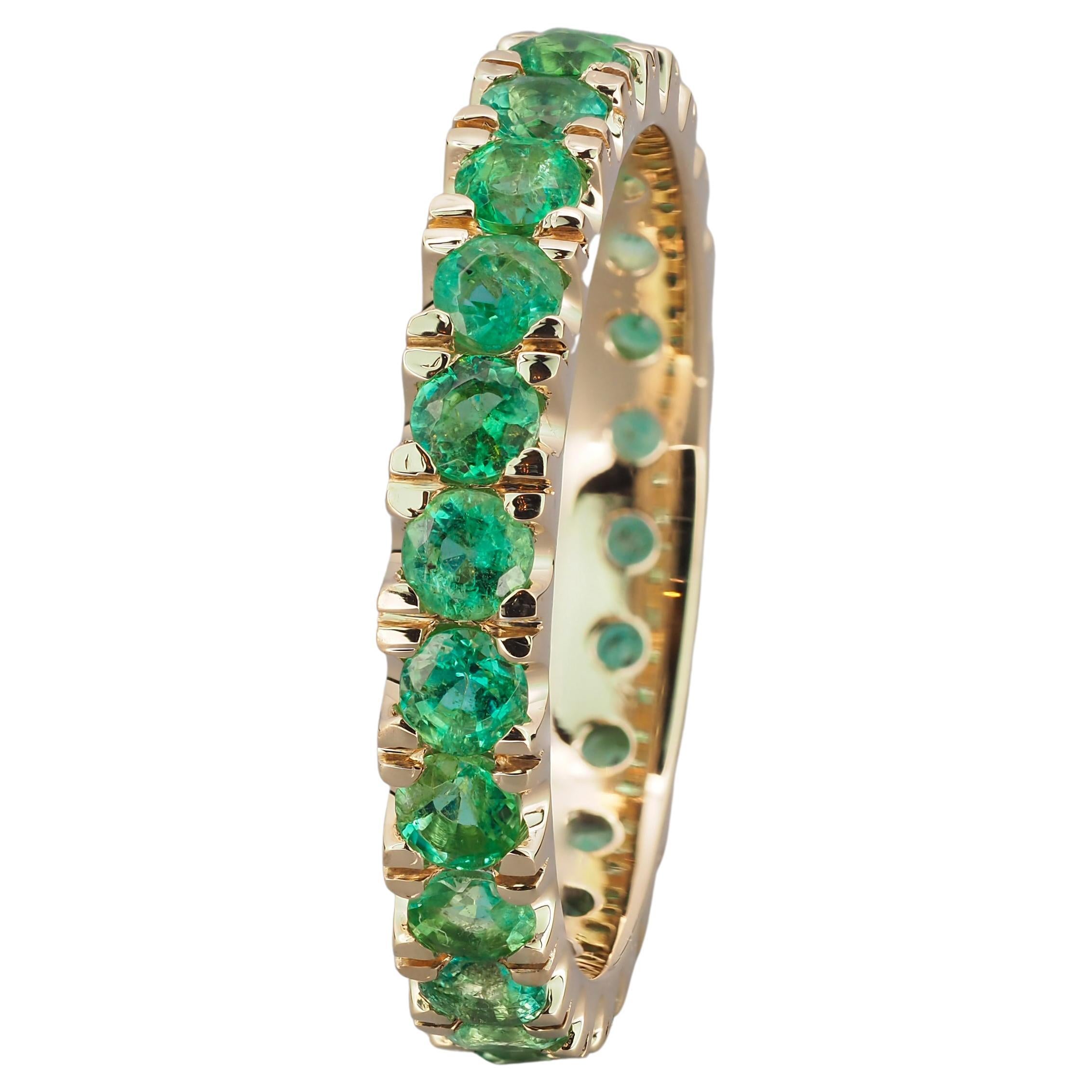 14 K Gold Eternity Ring with Emerald, Stackable Emerald Ring