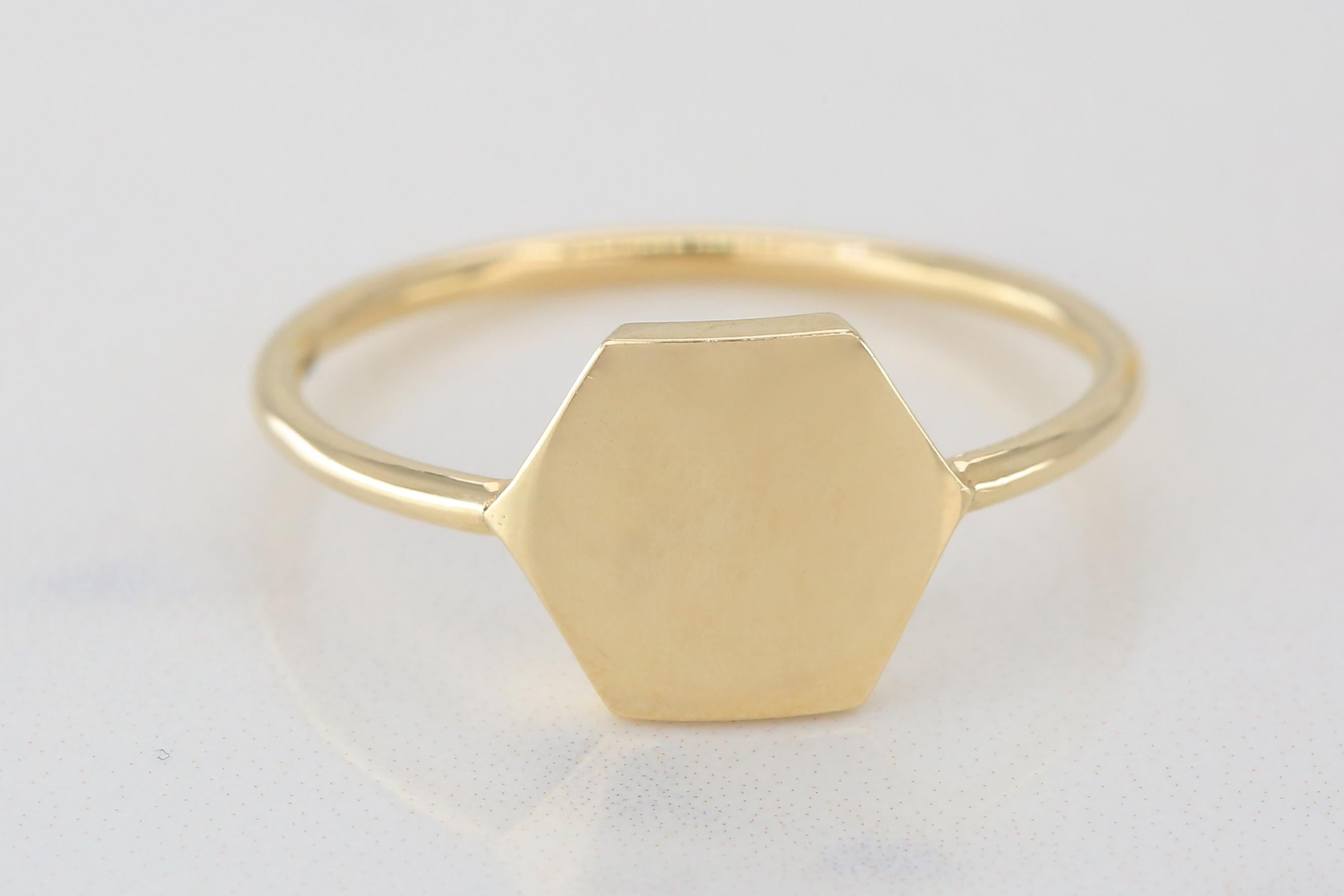 For Sale:  14 K Gold Hexagon Ring, Beehive Ring , Hive Ring, Bee Jewelry 5