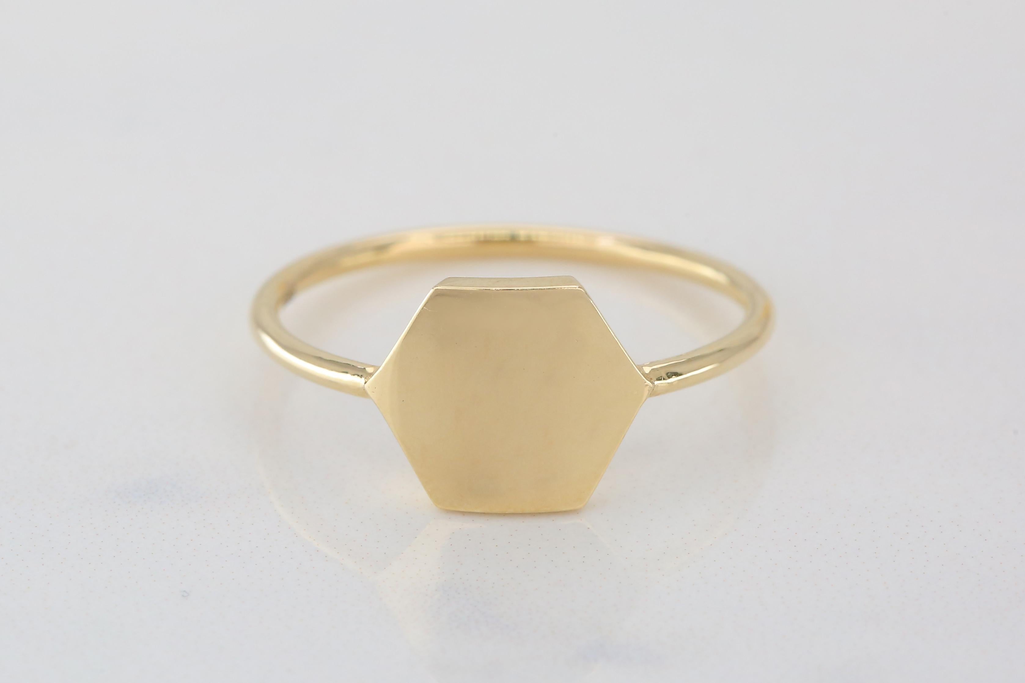 For Sale:  14 K Gold Hexagon Ring, Beehive Ring , Hive Ring, Bee Jewelry 6