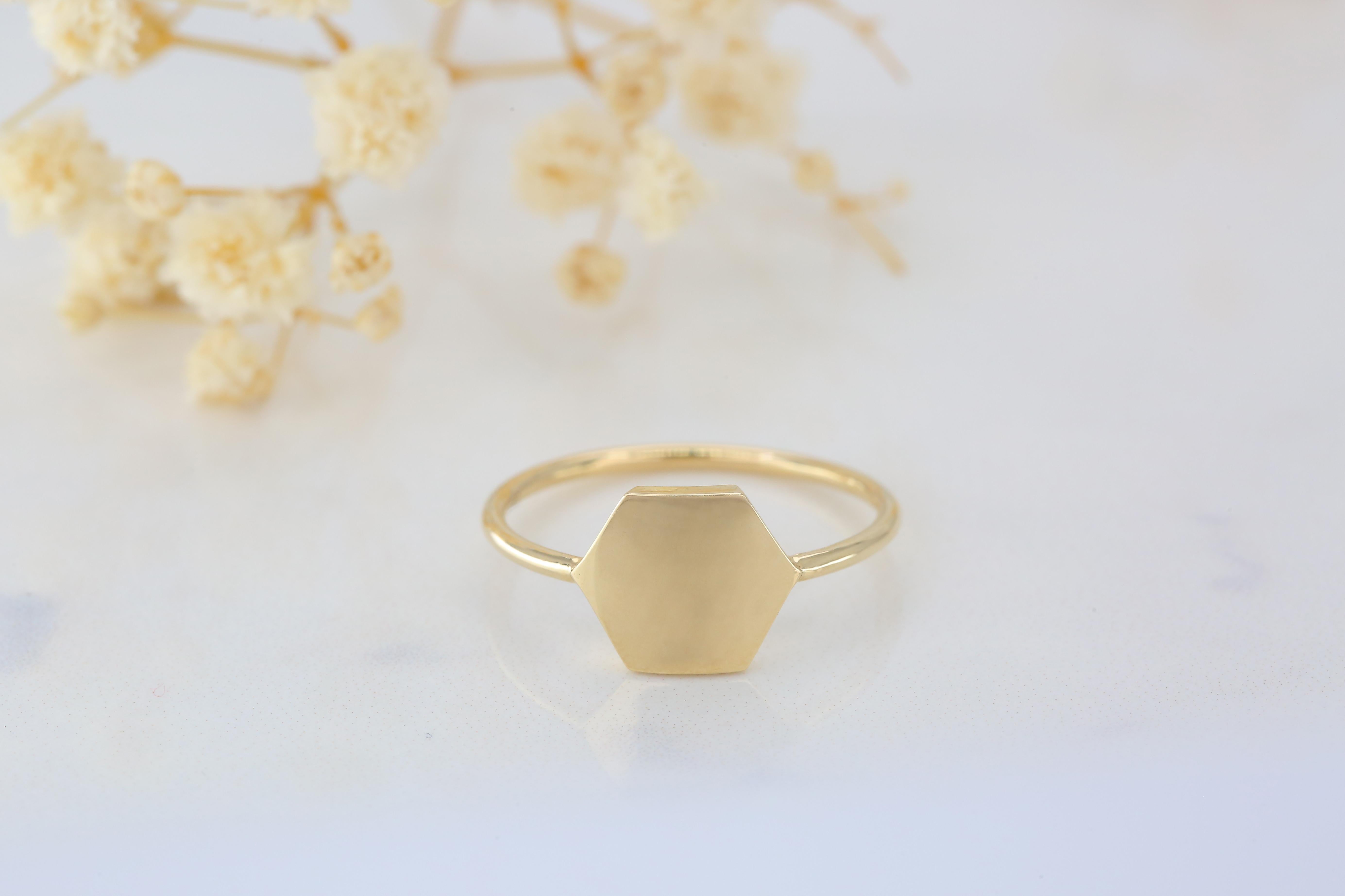 For Sale:  14 K Gold Hexagon Ring, Beehive Ring , Hive Ring, Bee Jewelry 7