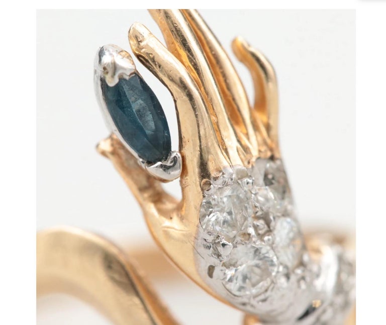 14 K Gold Lady Hand .32 ctw. Diamonds Jeweled Cocktail Ring For Sale at ...