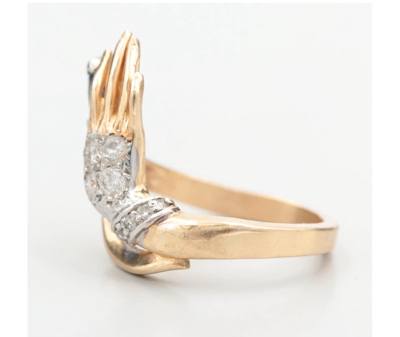 Marquise Cut 14 K Gold Lady Hand .32 ctw. Diamonds Jeweled Cocktail Ring For Sale