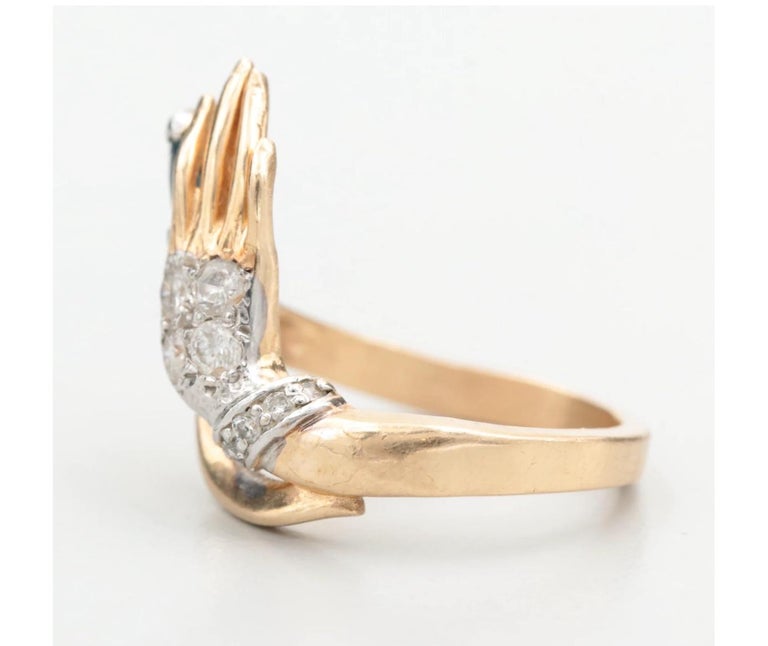 14 K Gold Lady Hand .32 ctw. Diamonds Jeweled Cocktail Ring For Sale at ...