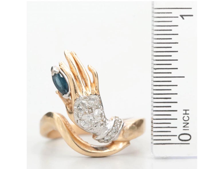 14 K Gold Lady Hand .32 ctw. Diamonds Jeweled Cocktail Ring For Sale at ...