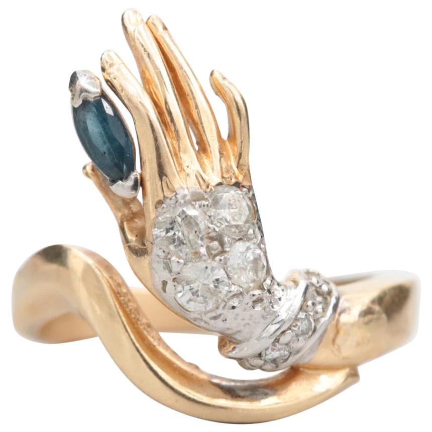14 K Gold Lady Hand .32 ctw. Diamonds Jeweled Cocktail Ring For Sale