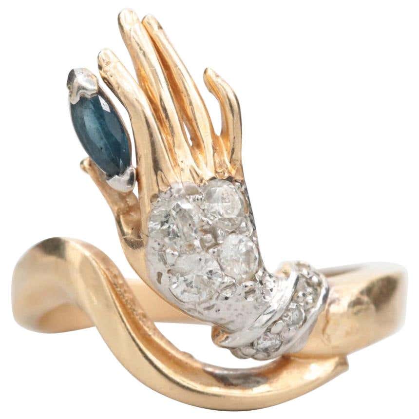 14 K Gold Lady Hand .32 ctw. Diamonds Jeweled Cocktail Ring For Sale at ...