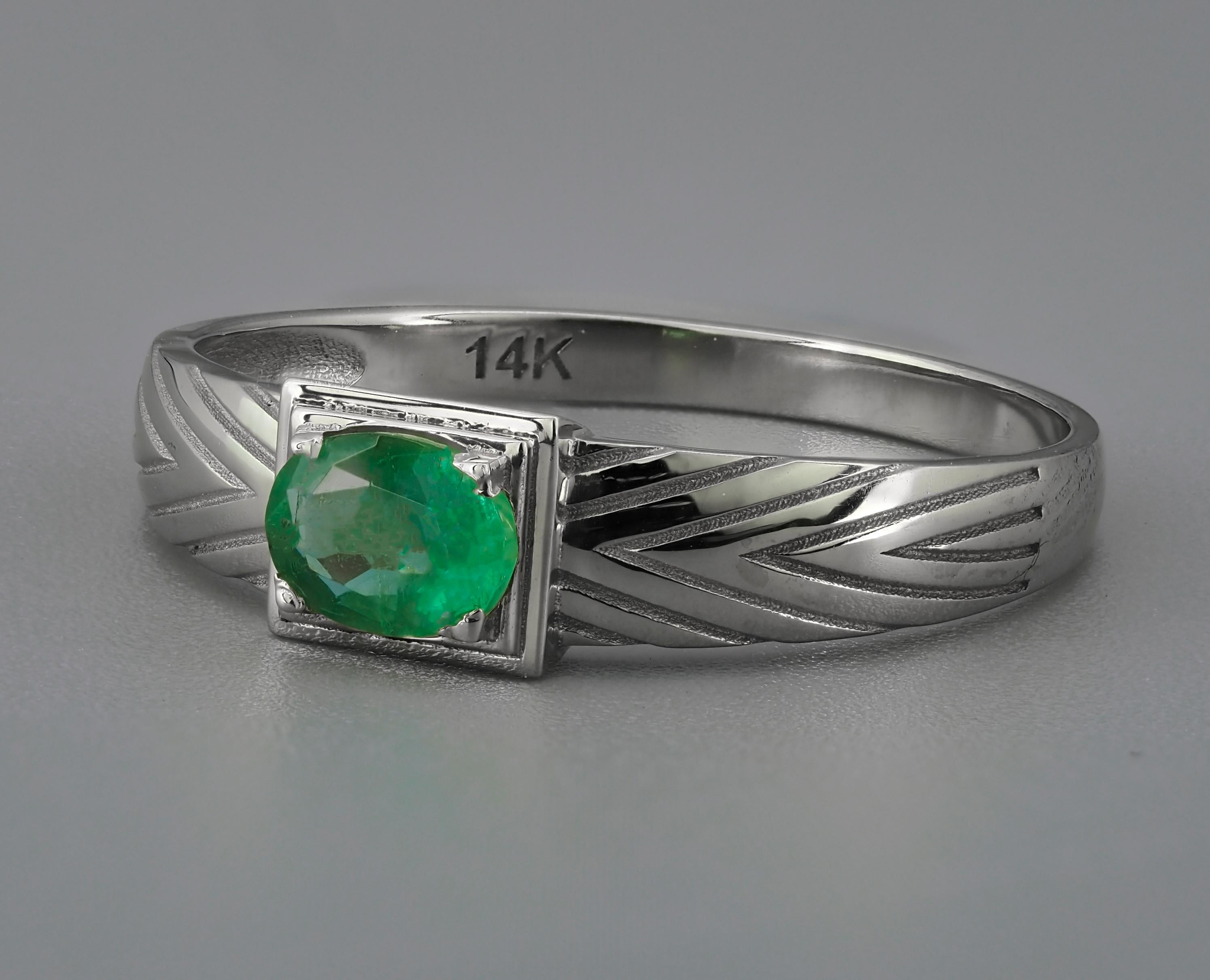 For Sale:  14 K Gold Mens Ring with Emerald 5