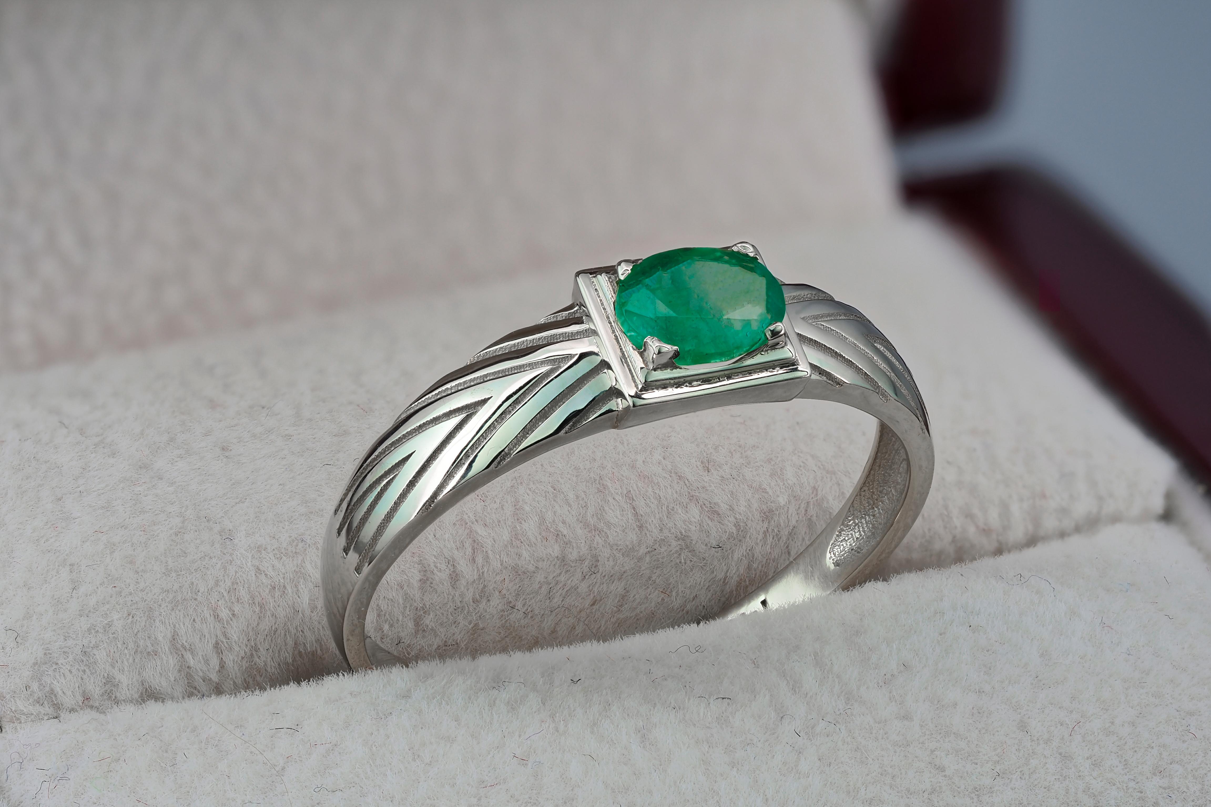 For Sale:  14 K Gold Mens Ring with Emerald 7
