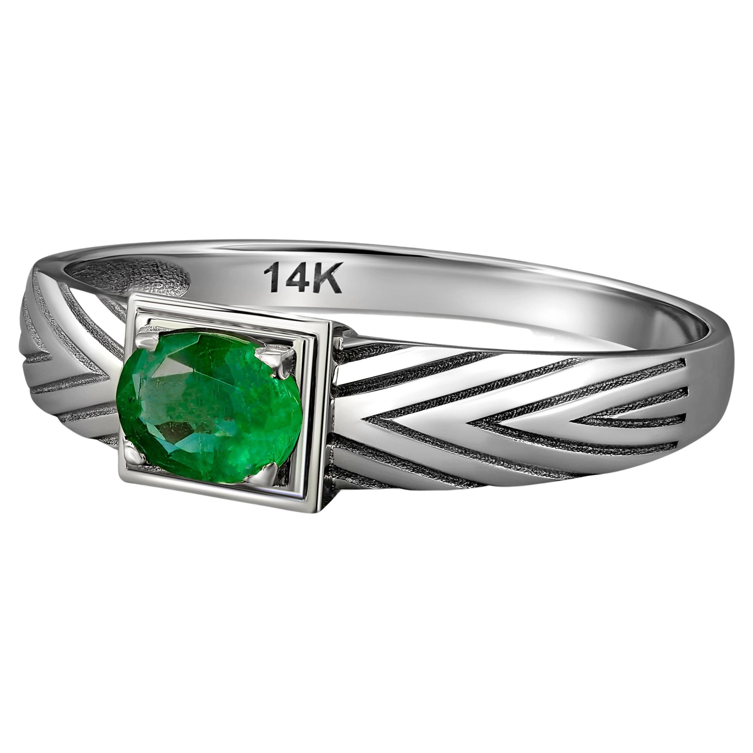 For Sale:  14 K Gold Mens Ring with Emerald