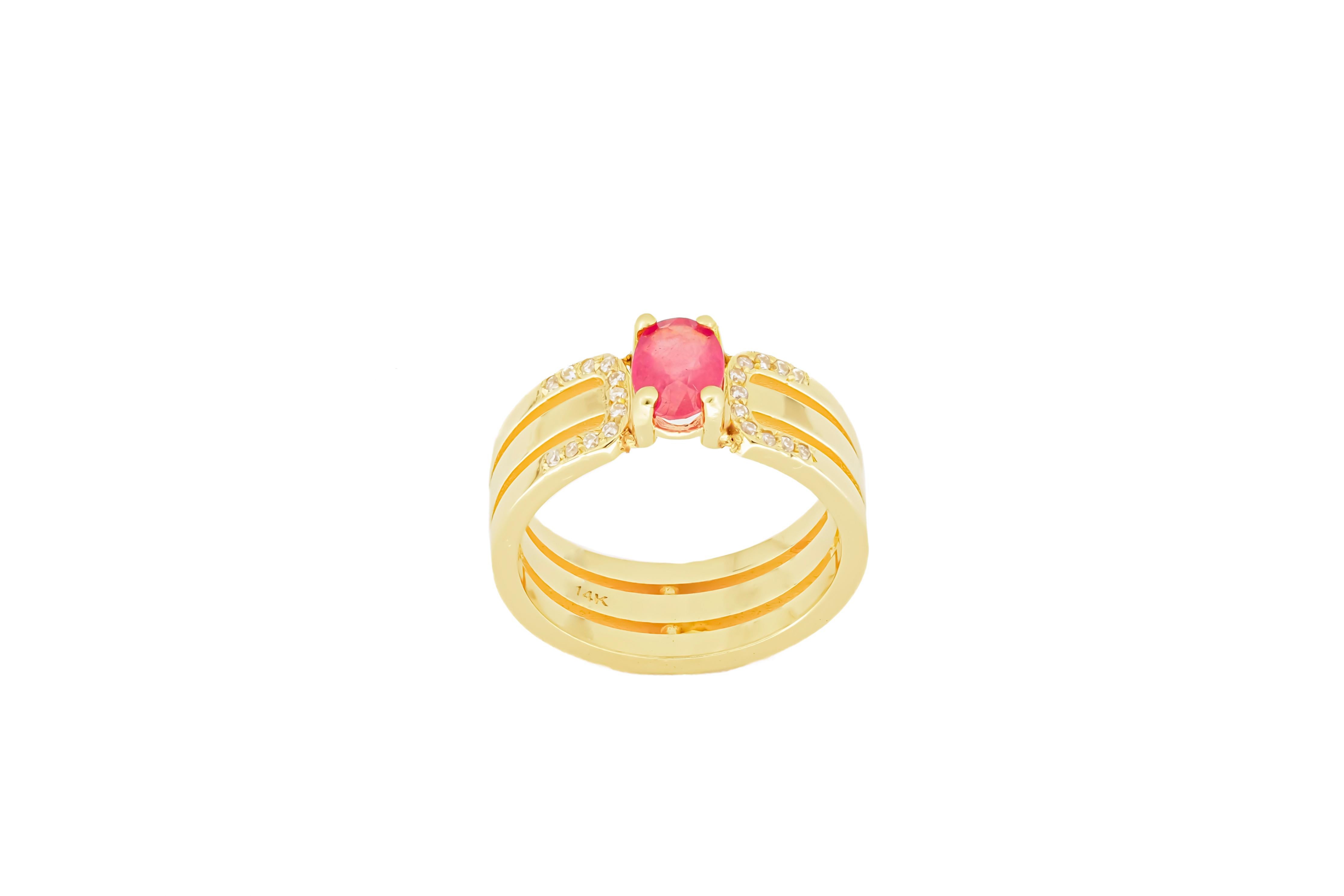 For Sale:  14 K Gold Mens Ring with Ruby. 5