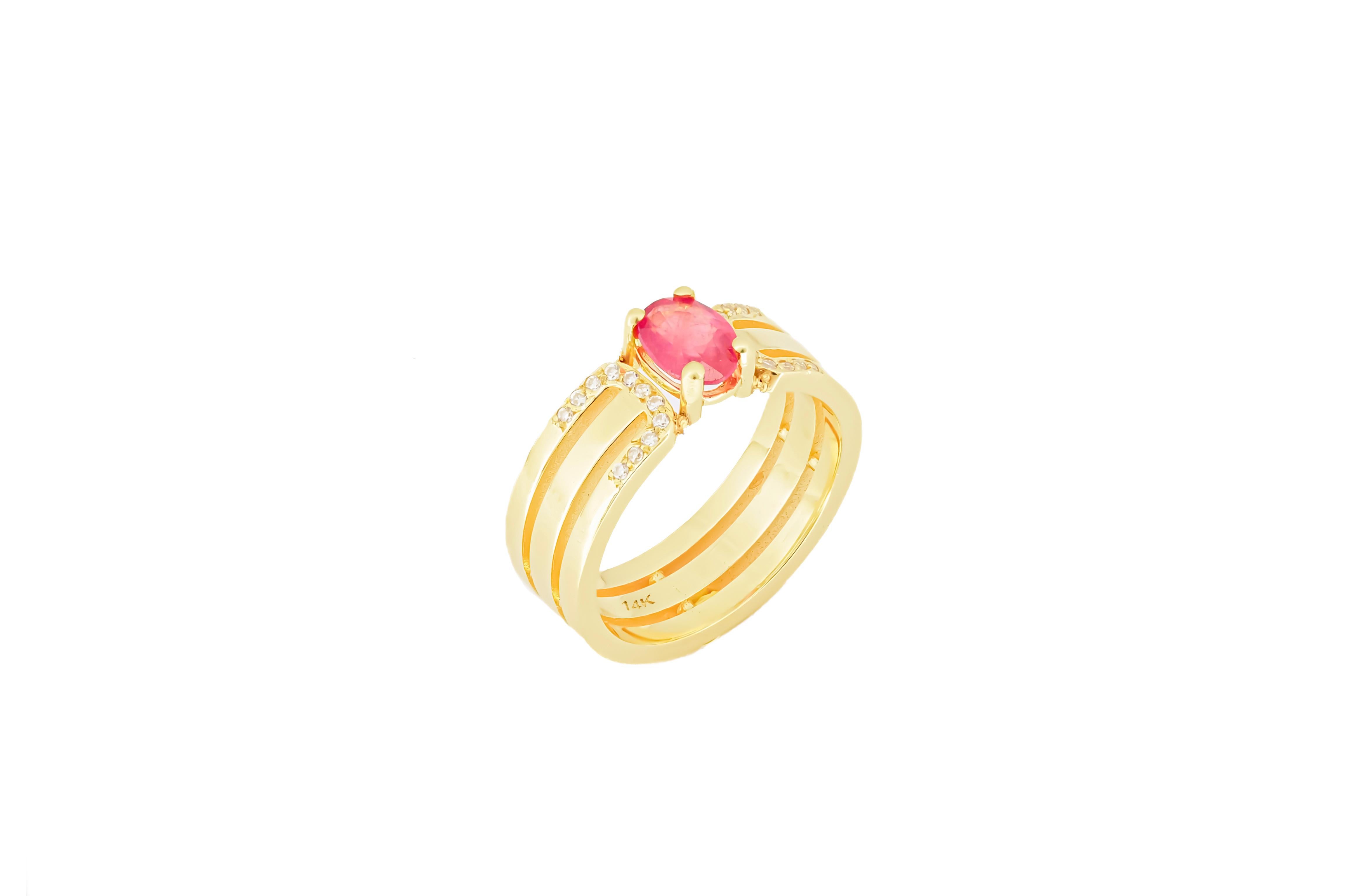 Men's 14 K Gold Mens Ring with Ruby.  For Sale