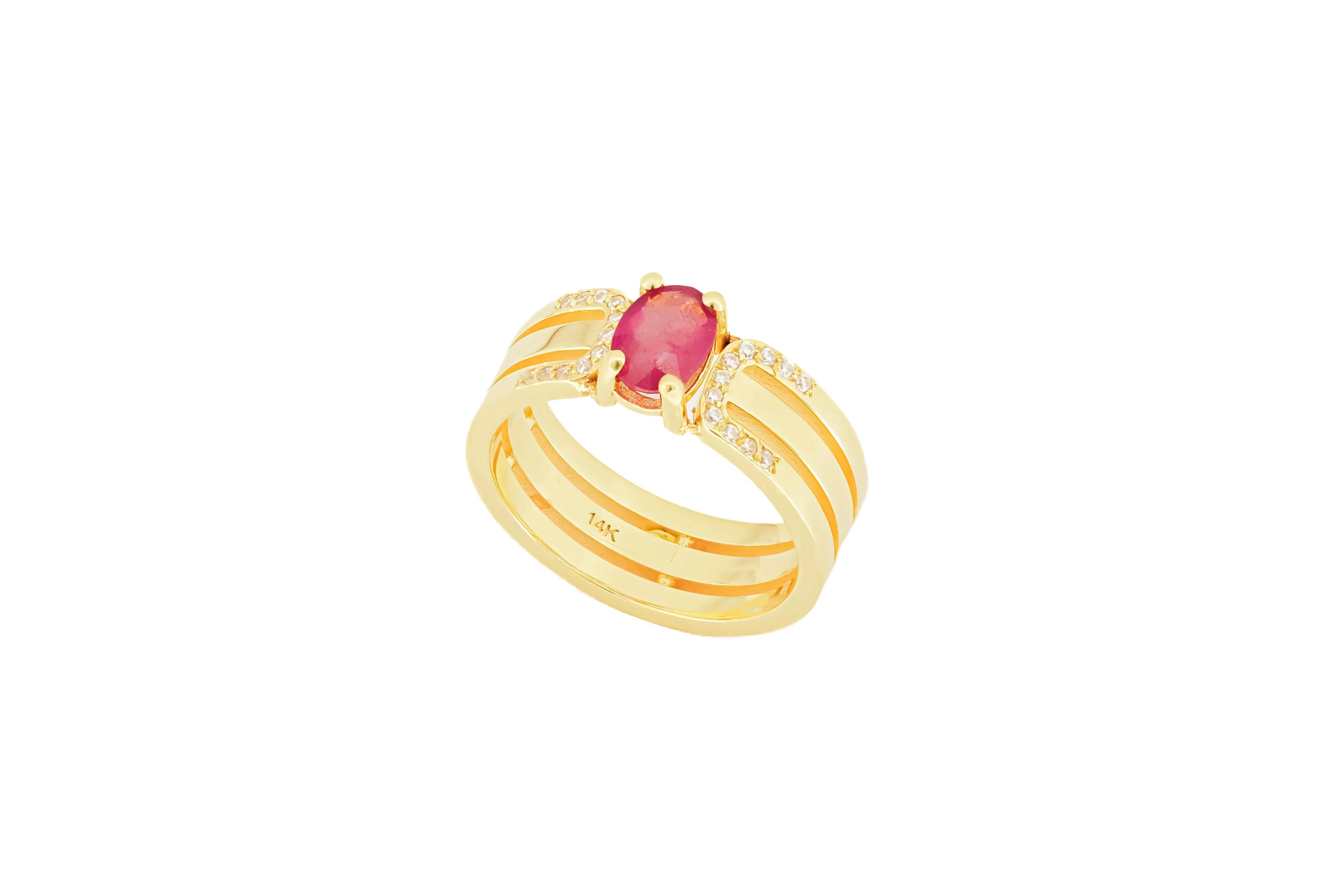 For Sale:  14 K Gold Mens Ring with Ruby. 6