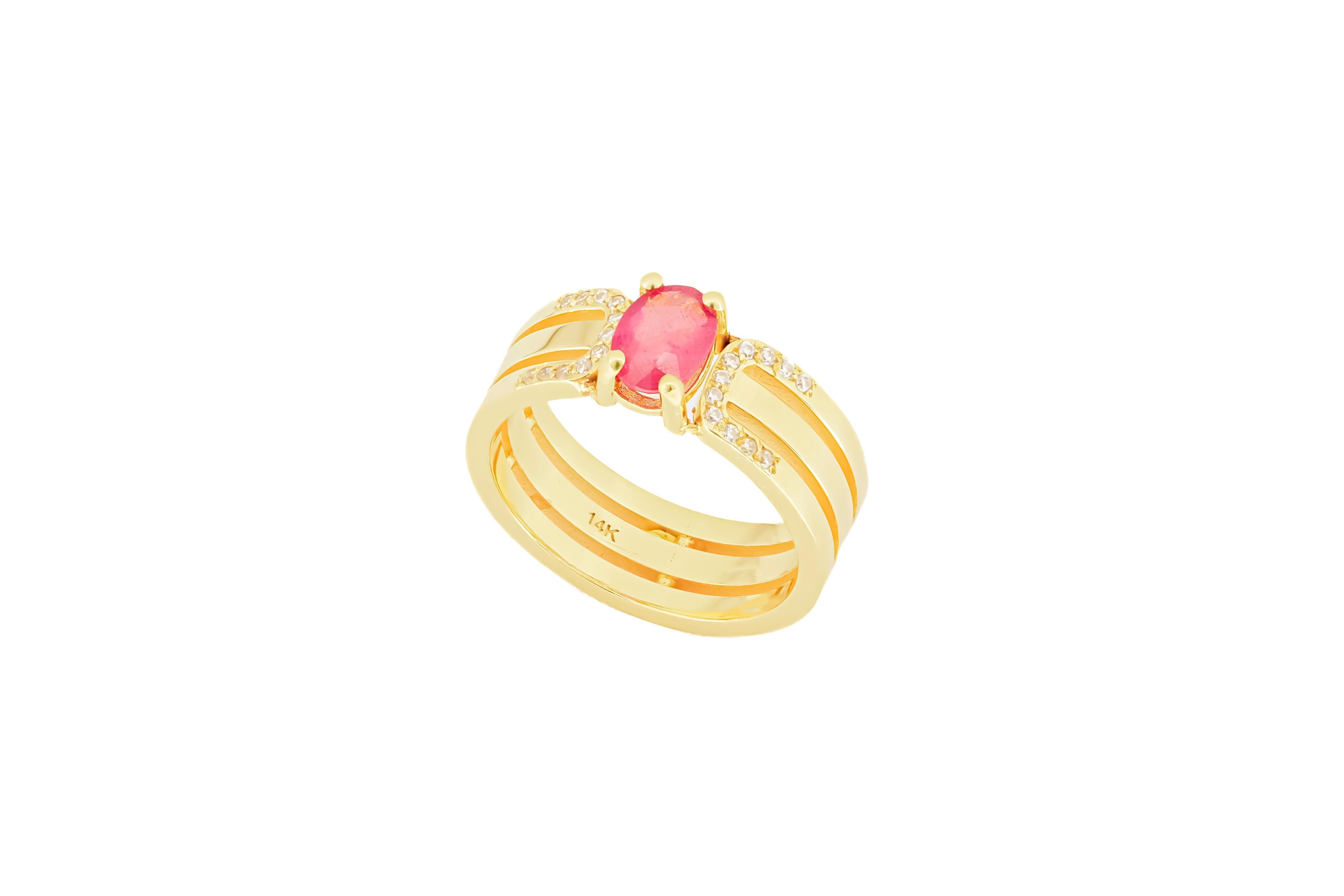 14 K Gold Mens Ring with Ruby.  For Sale 1