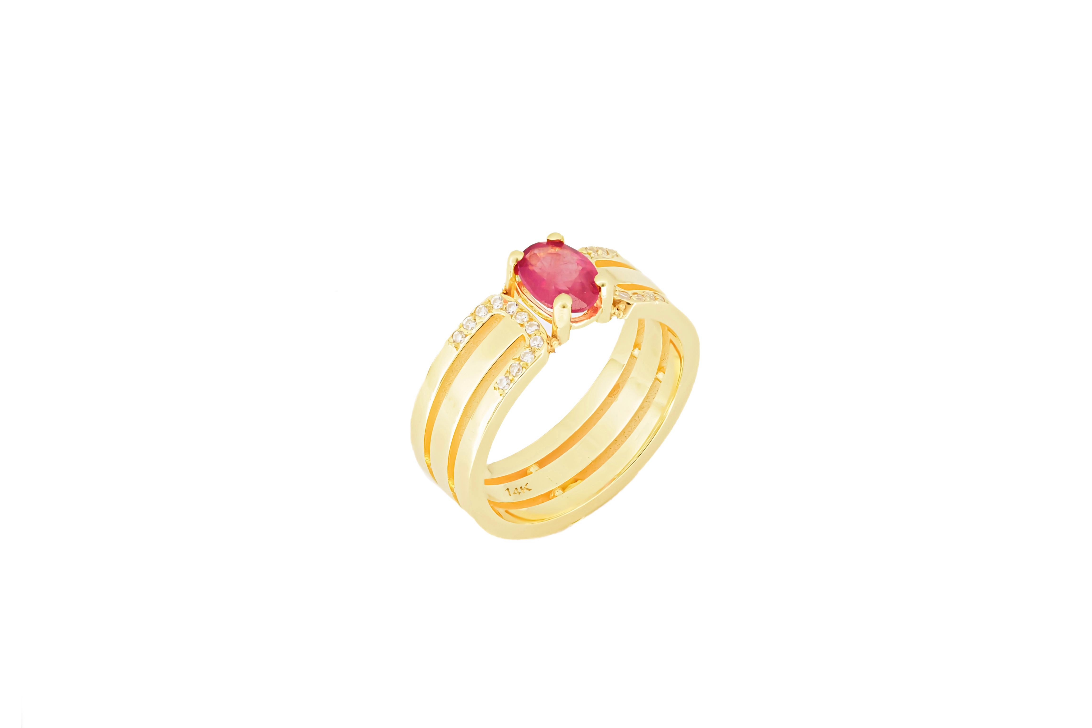 For Sale:  14 K Gold Mens Ring with Ruby. 5