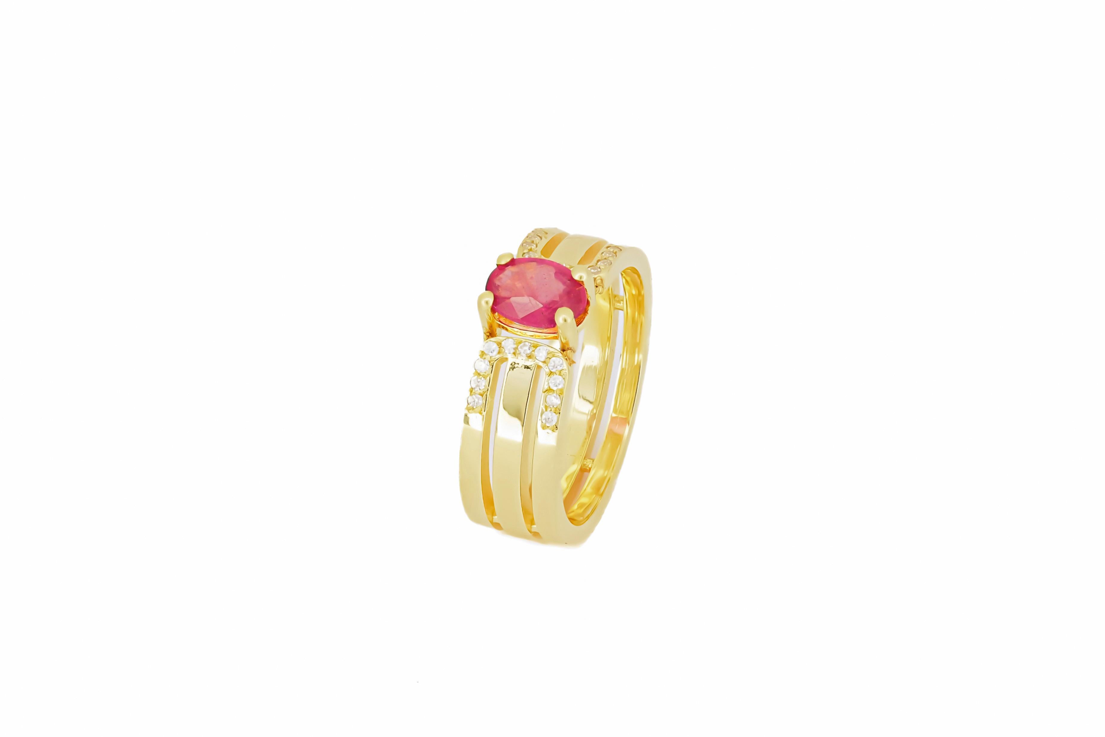 For Sale:  14 K Gold Mens Ring with Ruby. 3