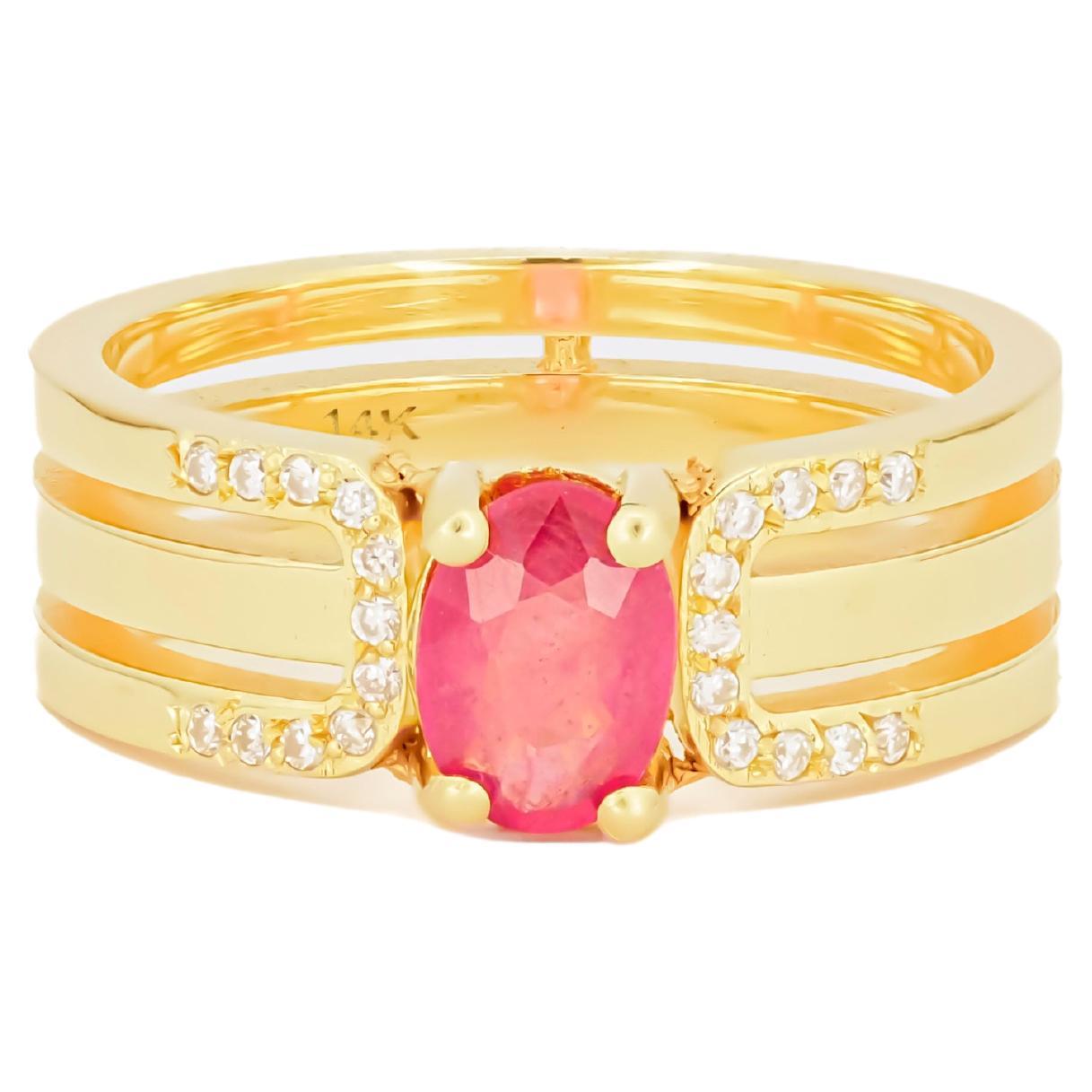 14 K Gold Mens Ring with Ruby.  For Sale