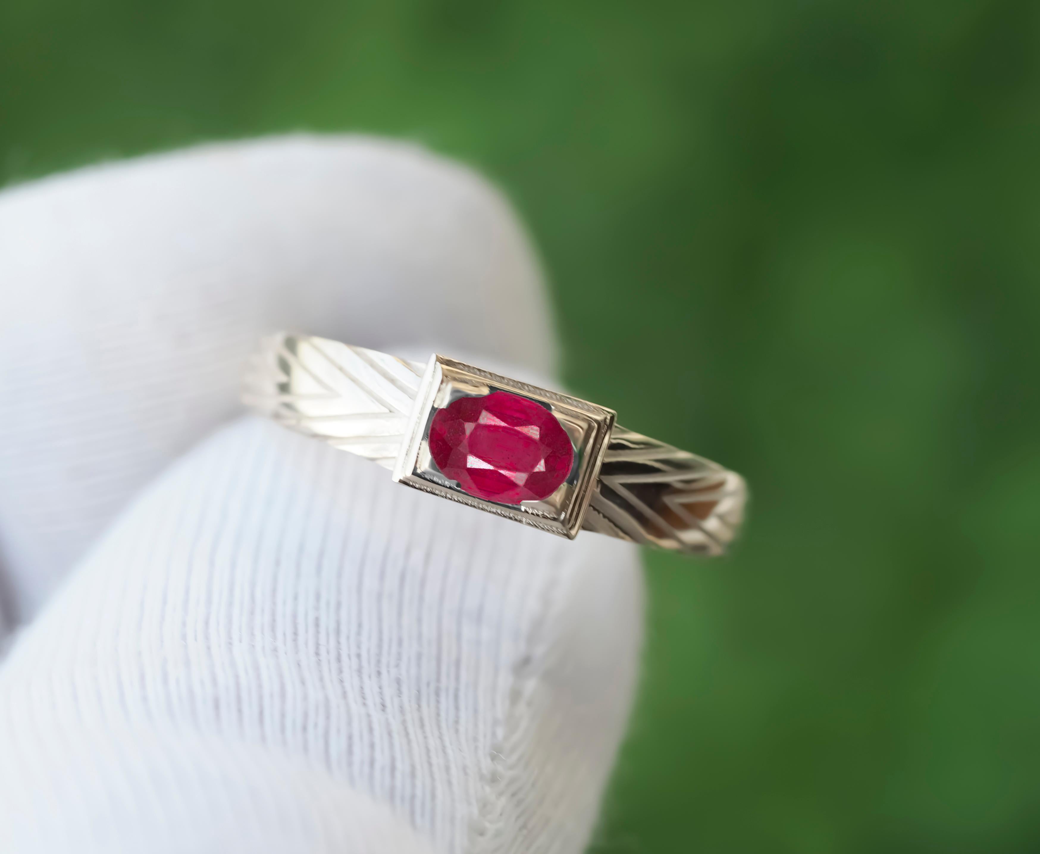 For Sale:  14 Karat Gold Mens Ring with Ruby. Gold Ring for Men with Ruby 3