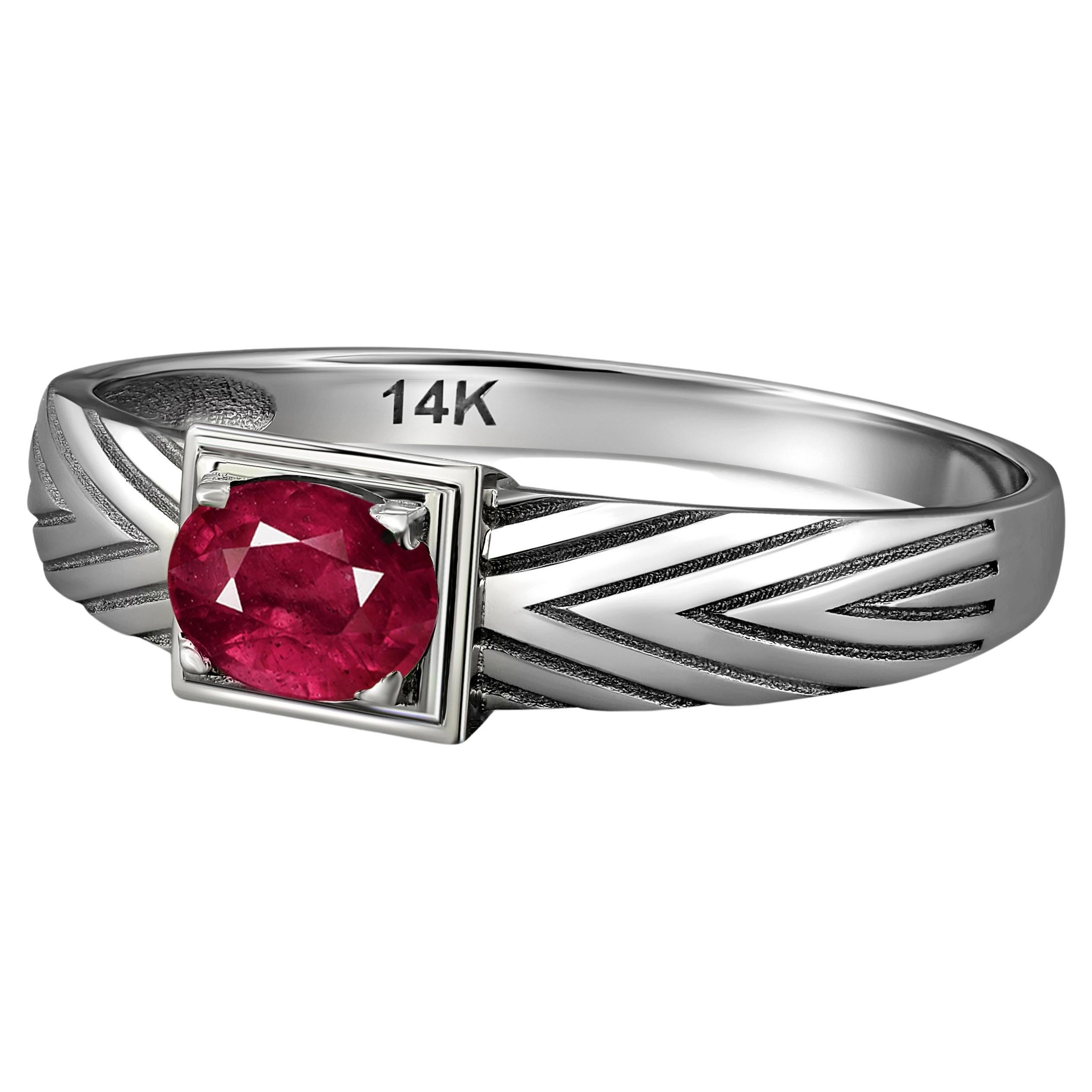 14 Karat Gold Mens Ring with Ruby. Gold Ring for Men with Ruby