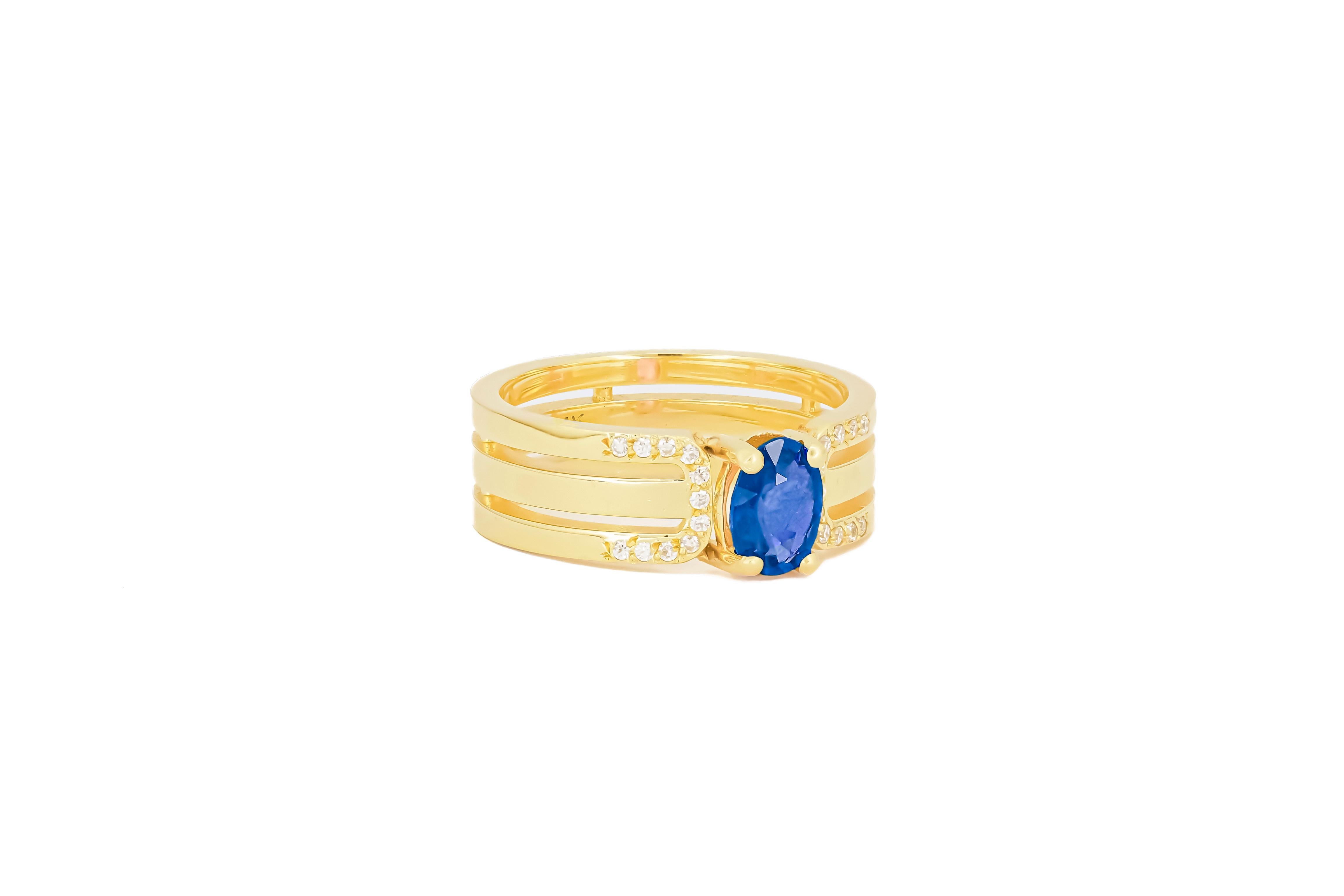 For Sale:  14 K Gold Mens Ring with Sapphire. 3