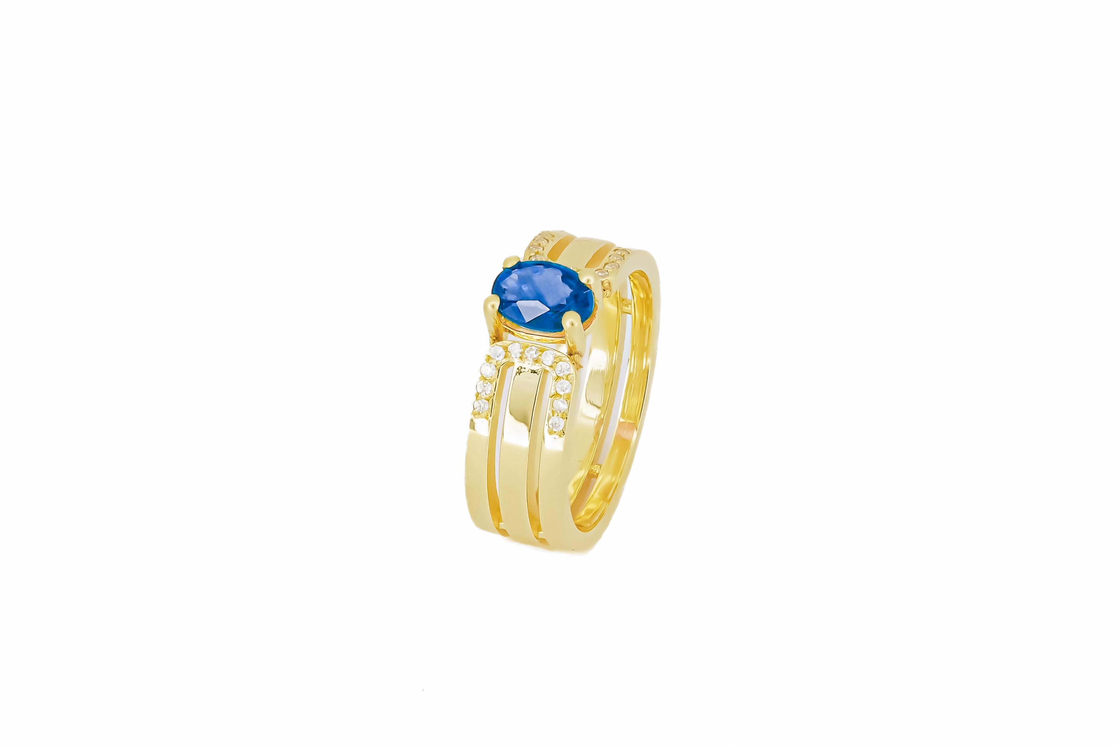 For Sale:  14 K Gold Mens Ring with Sapphire. 5