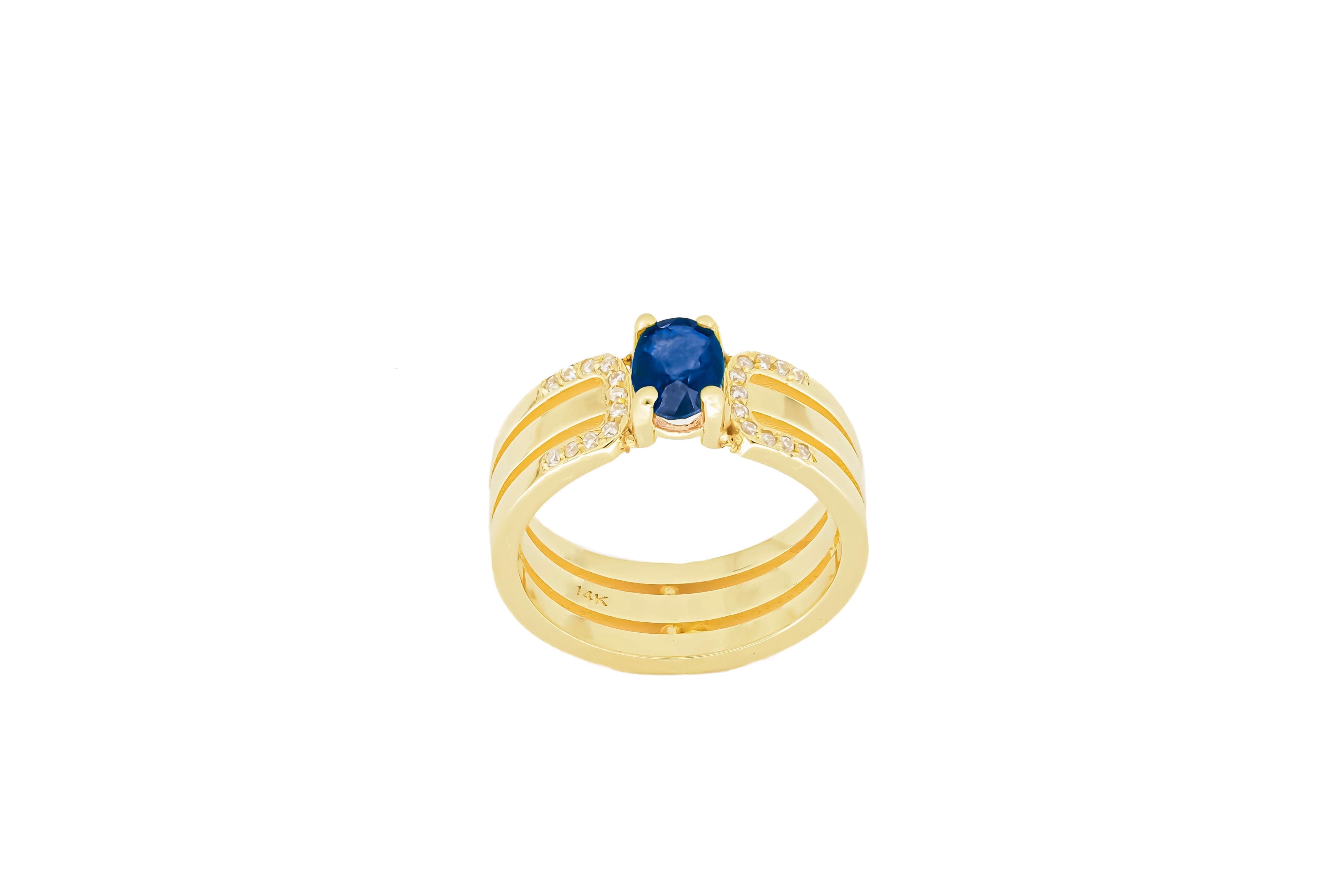 For Sale:  14 K Gold Mens Ring with Sapphire. 5