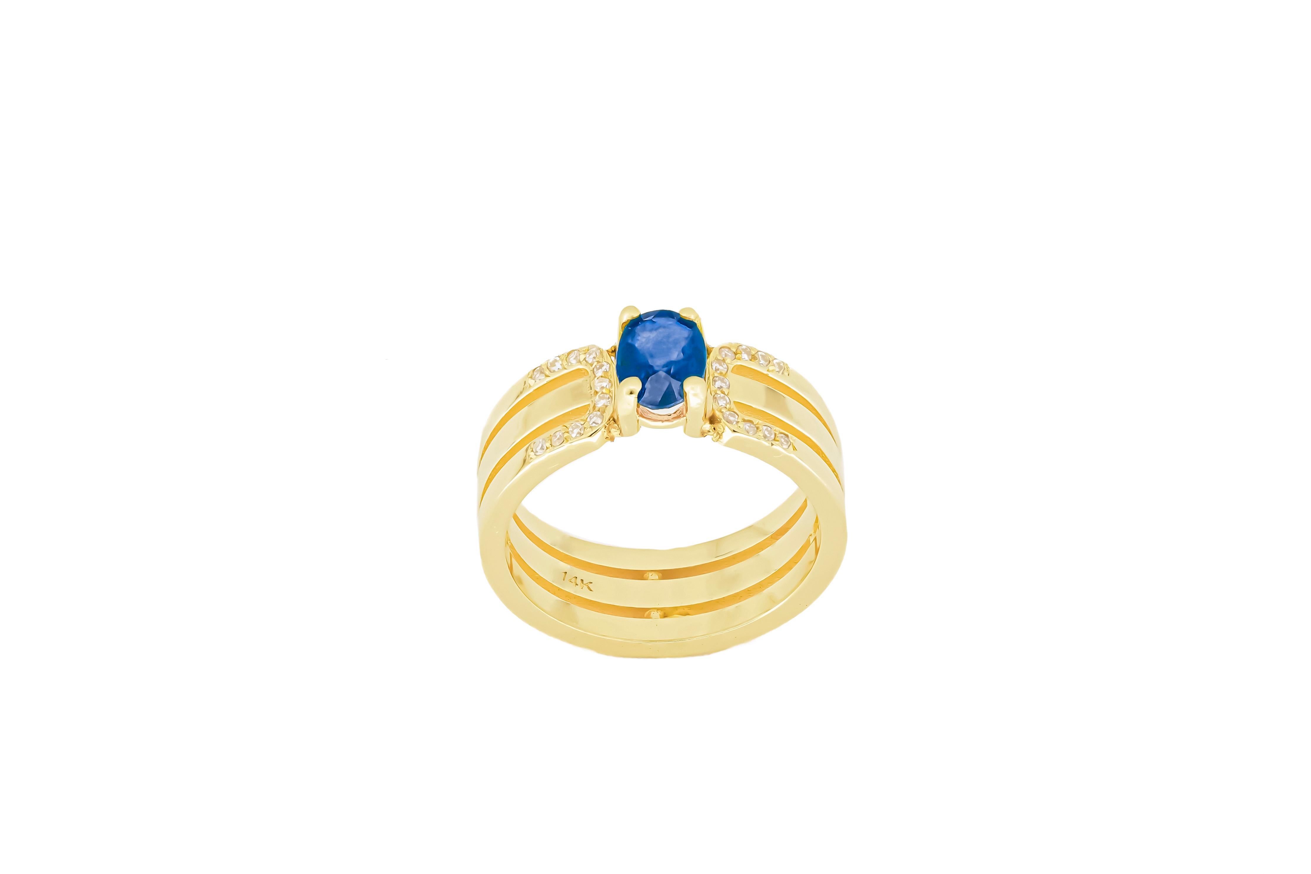 Men's 14 K Gold Mens Ring with Sapphire.  For Sale