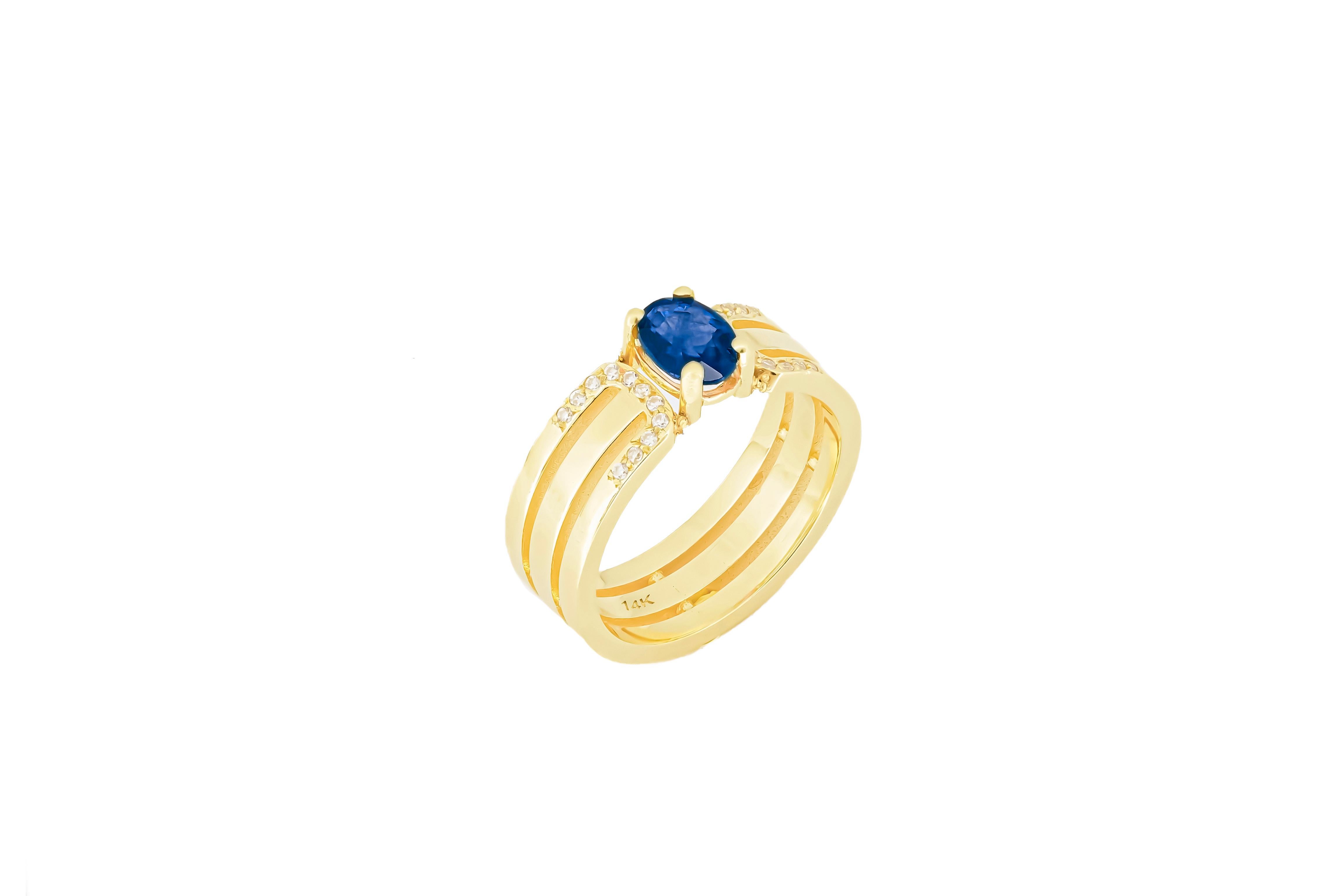 For Sale:  14 K Gold Mens Ring with Sapphire. 6