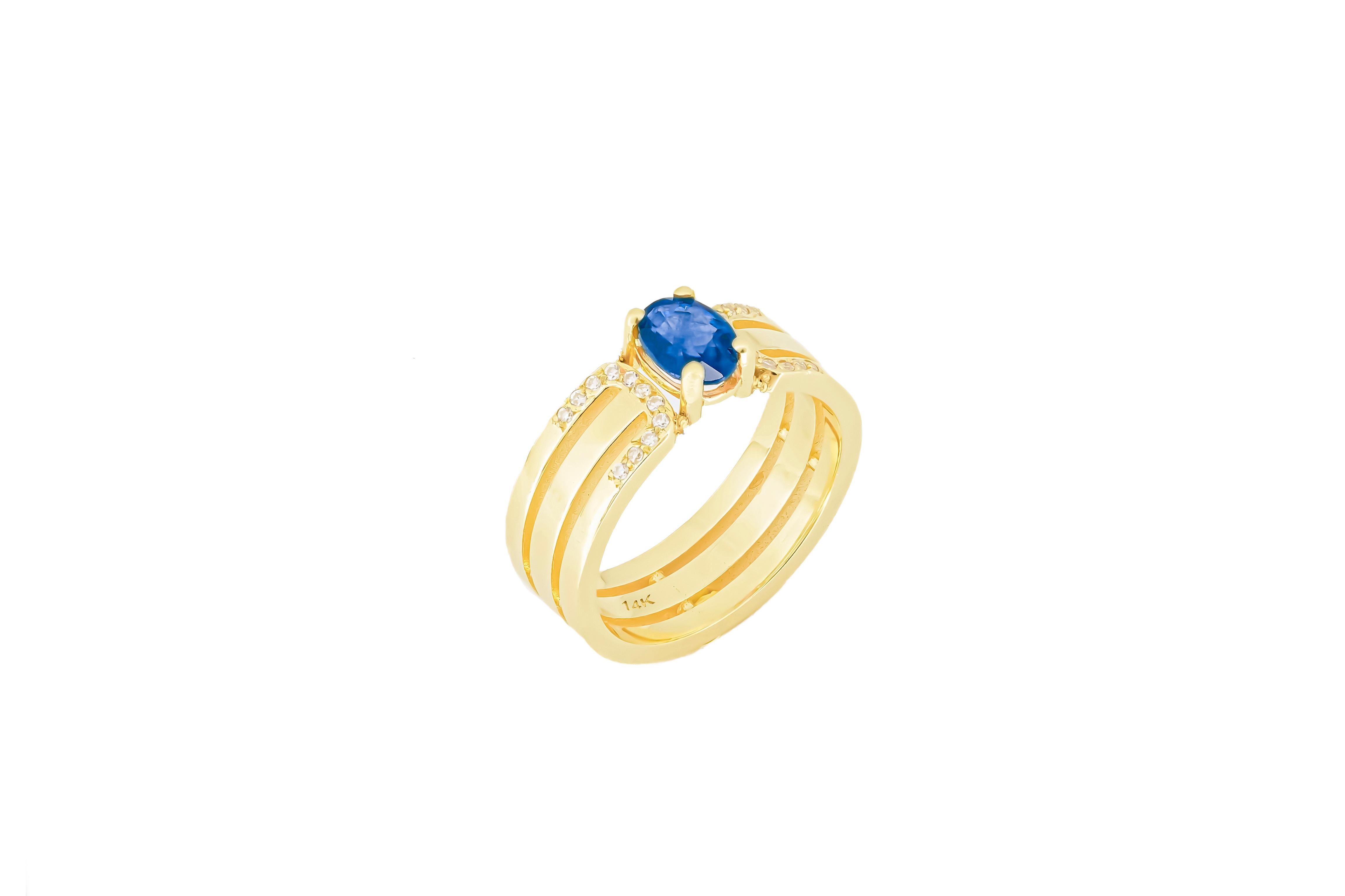 14 K Gold Mens Ring with Sapphire.  For Sale 1
