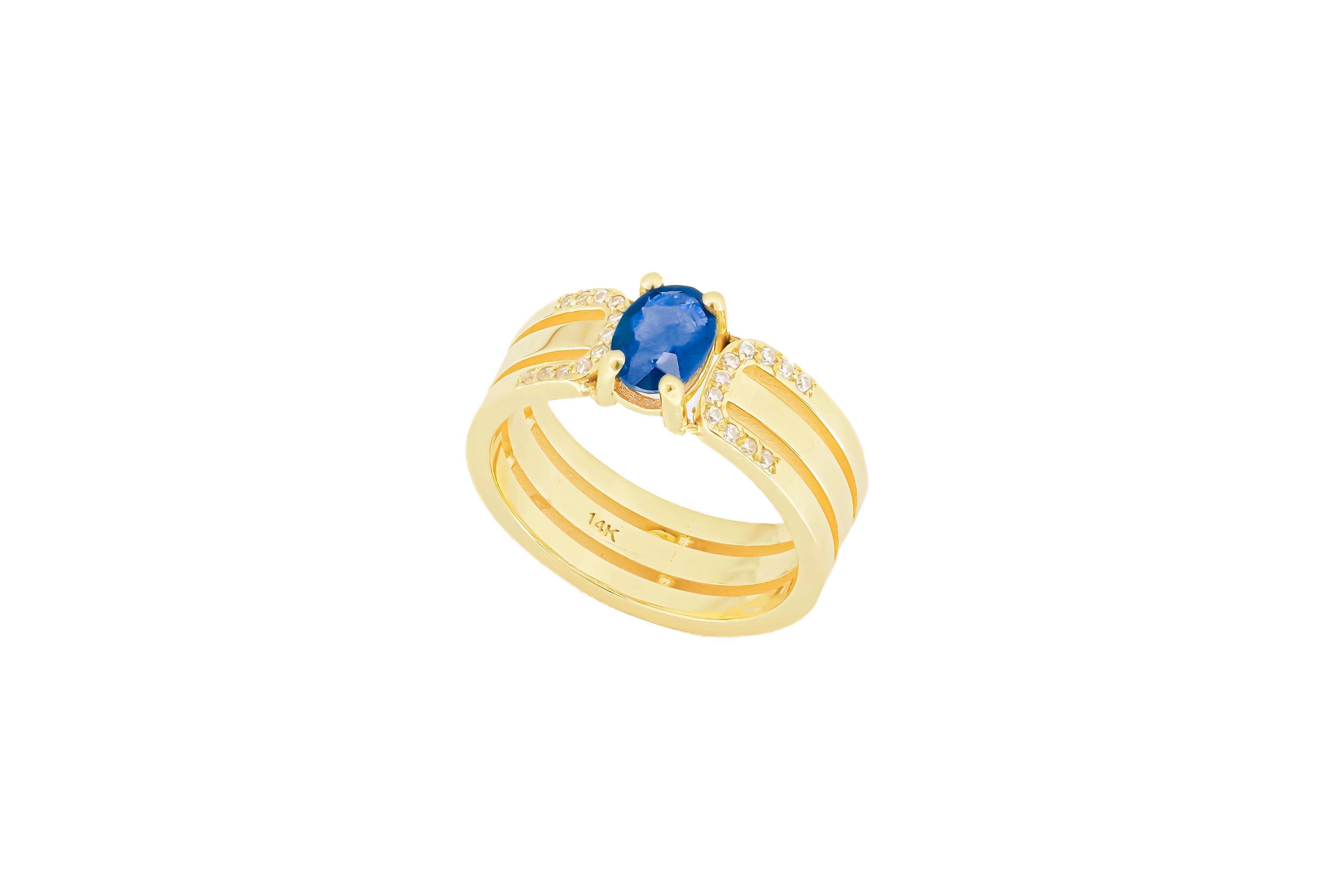 14 K Gold Mens Ring with Sapphire.  For Sale 2