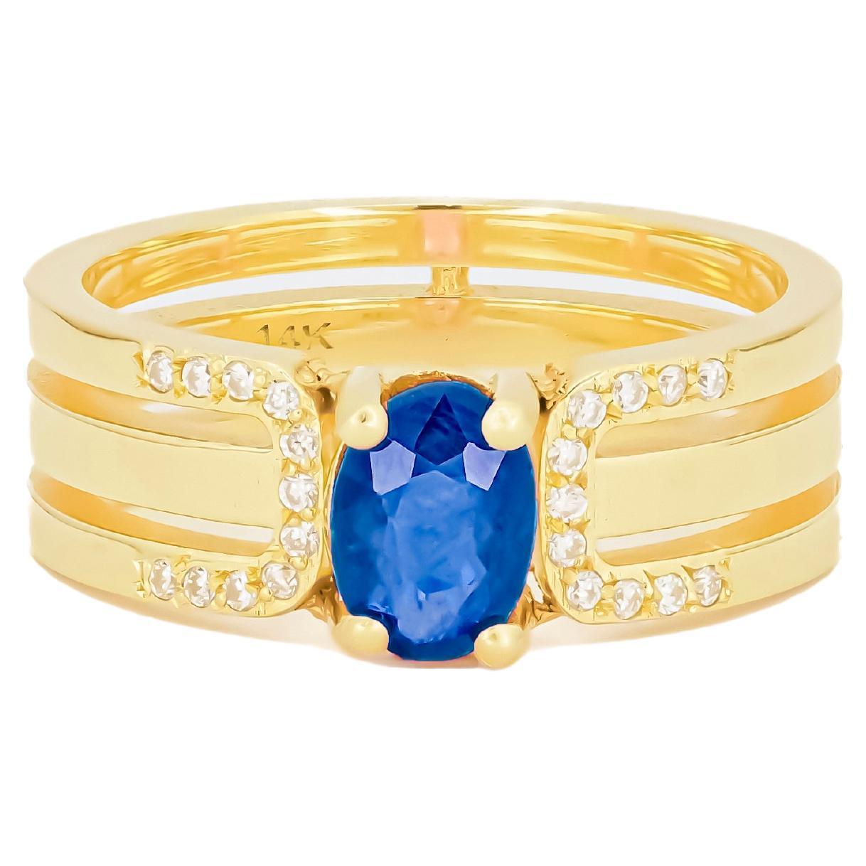 14 K Gold Mens Ring with Sapphire.  For Sale