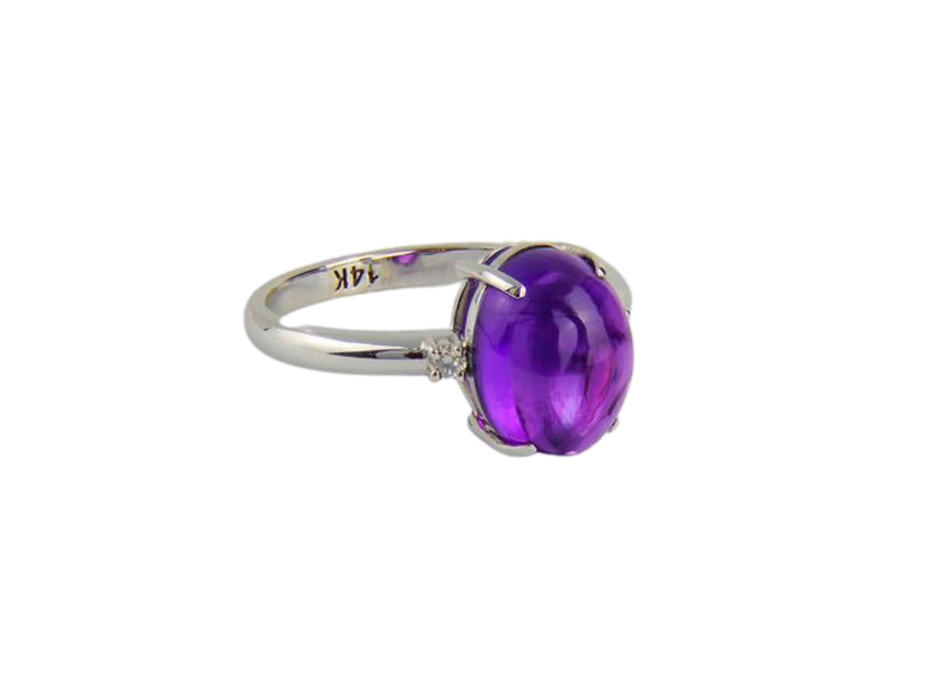 For Sale:  Amethyst cabochon ring in 14k gold ring 5