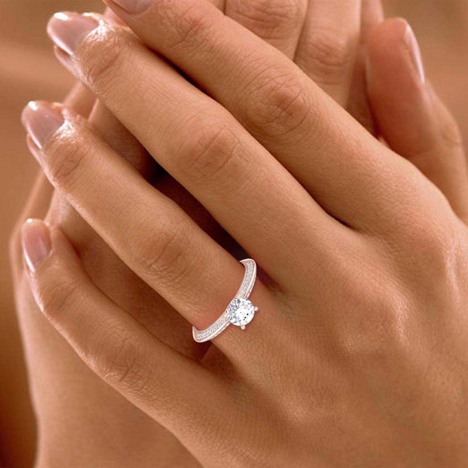 14 K Gold Moissanit Ring / Diamant Solitär-Ring / Verlobungsring für ihr Damen im Angebot