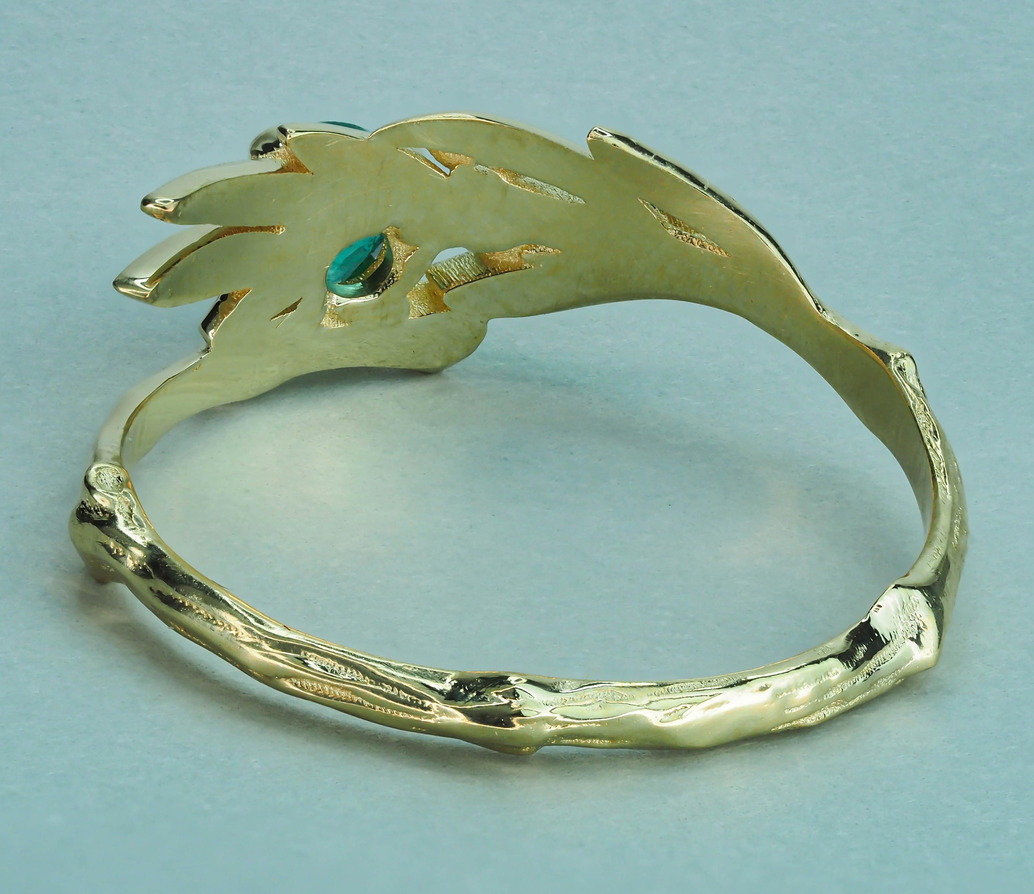 For Sale:  14 K Gold Olive Ring with Round Emerald 11
