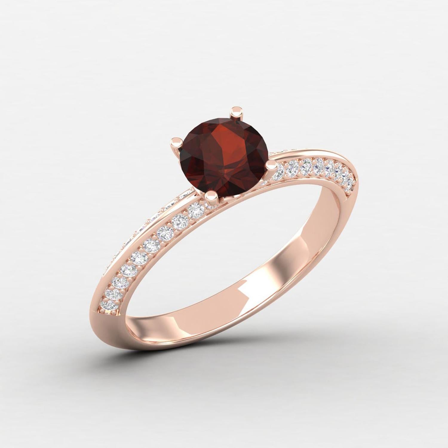 Modern 14 K Gold Orange Garnet Ring / Diamond Solitaire Ring / Engagement Ring for Her For Sale
