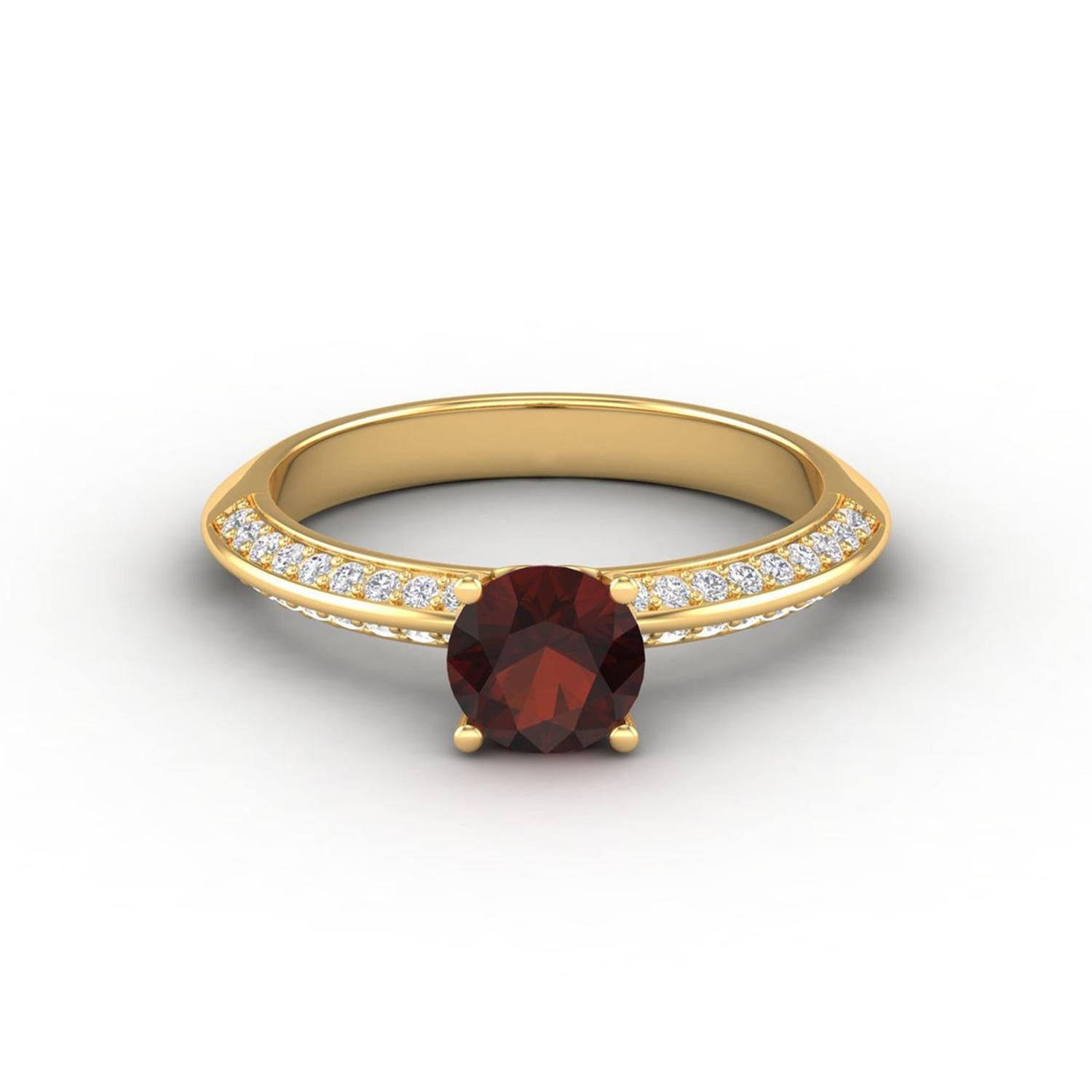 14 K Gold Orange Garnet Ring / Diamond Solitaire Ring / Engagement Ring for Her In New Condition For Sale In Jaipur, RJ