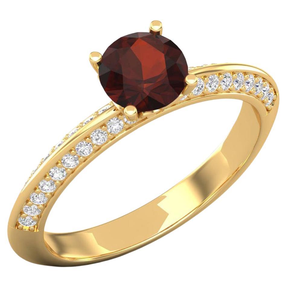 14 K Gold Orange Garnet Ring / Diamond Solitaire Ring / Engagement Ring for Her For Sale
