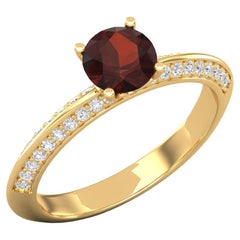 14 K Gold Orange Garnet Ring / Diamond Solitaire Ring / Engagement Ring for Her