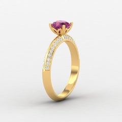 14 K Gold Pink Rubellite Tourmaline Ring / Diamond Solitaire Ring / Ring for Her