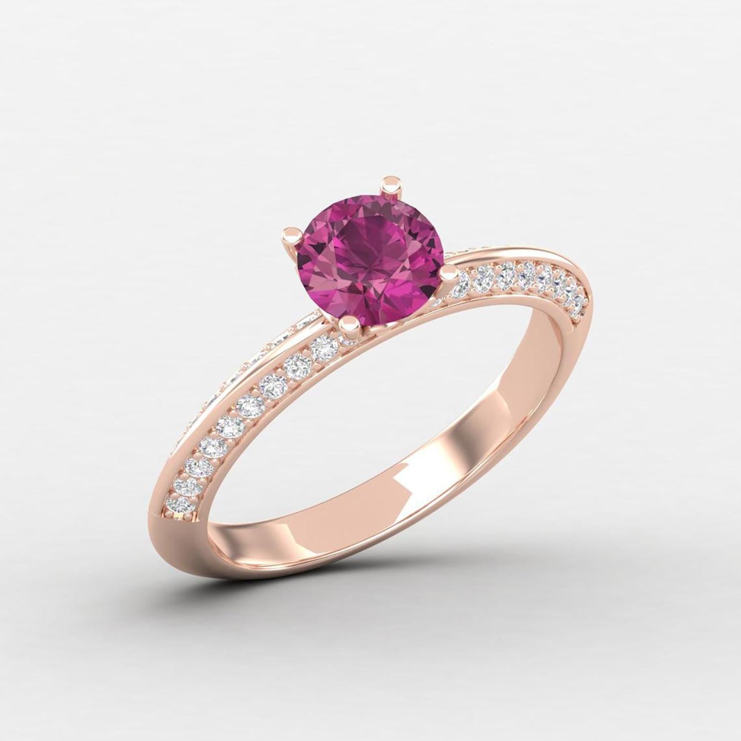 Modern 14 K Gold Pink Rubellite Tourmaline Ring / Diamond Solitaire Ring / Ring for Her For Sale