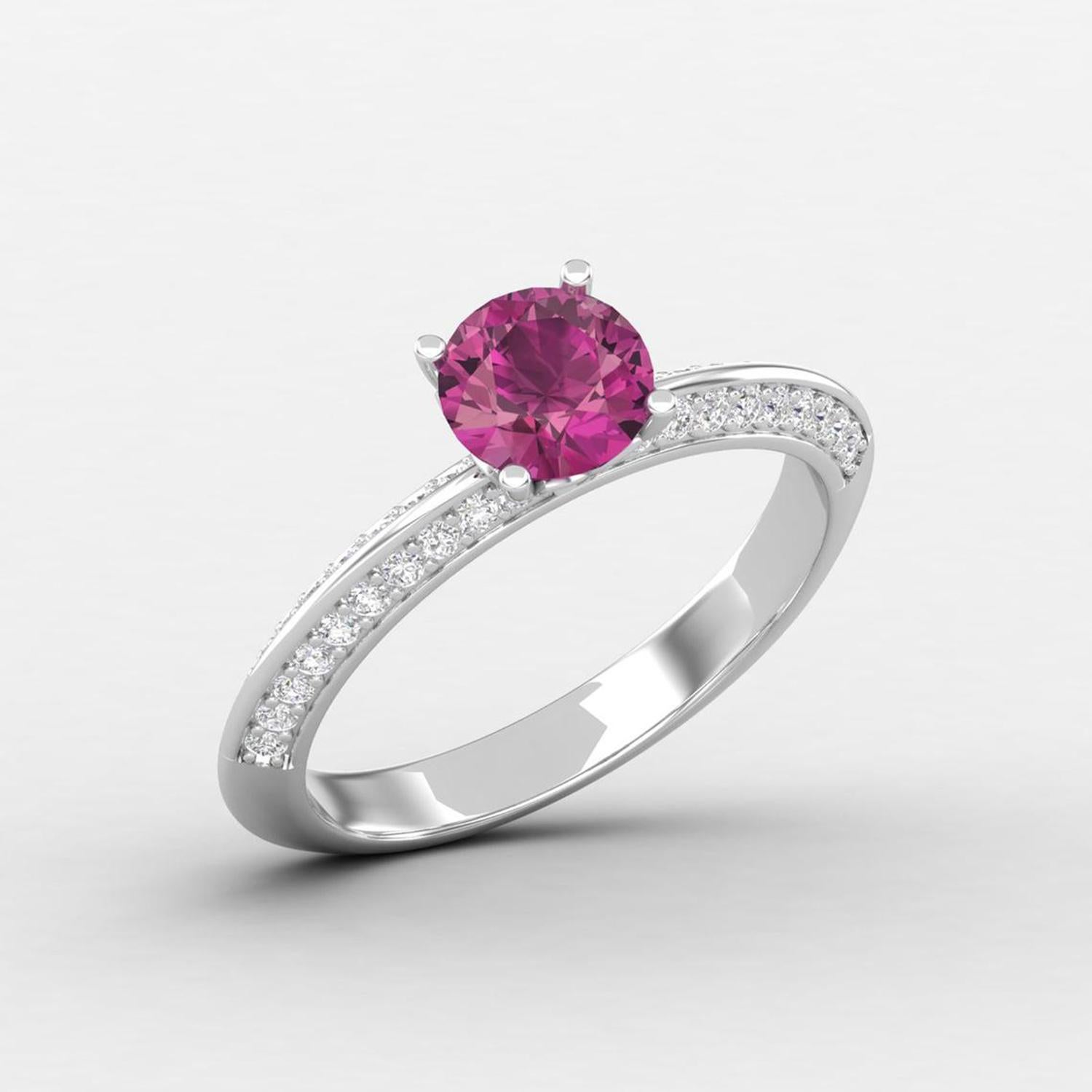 Women's 14 K Gold Pink Rubellite Tourmaline Ring / Diamond Solitaire Ring / Ring for Her For Sale