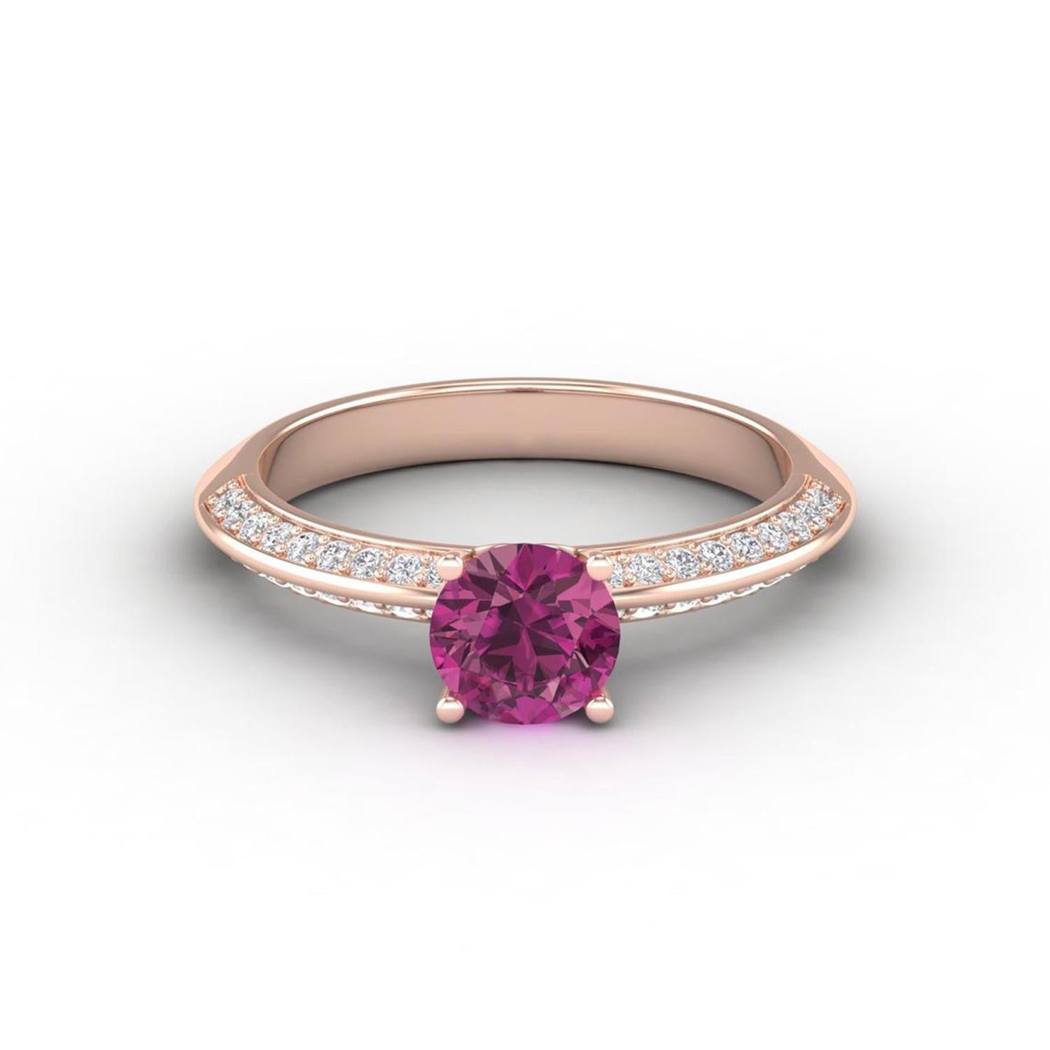 14 K Gold Pink Rubellite Tourmaline Ring / Diamond Solitaire Ring / Ring for Her For Sale 1
